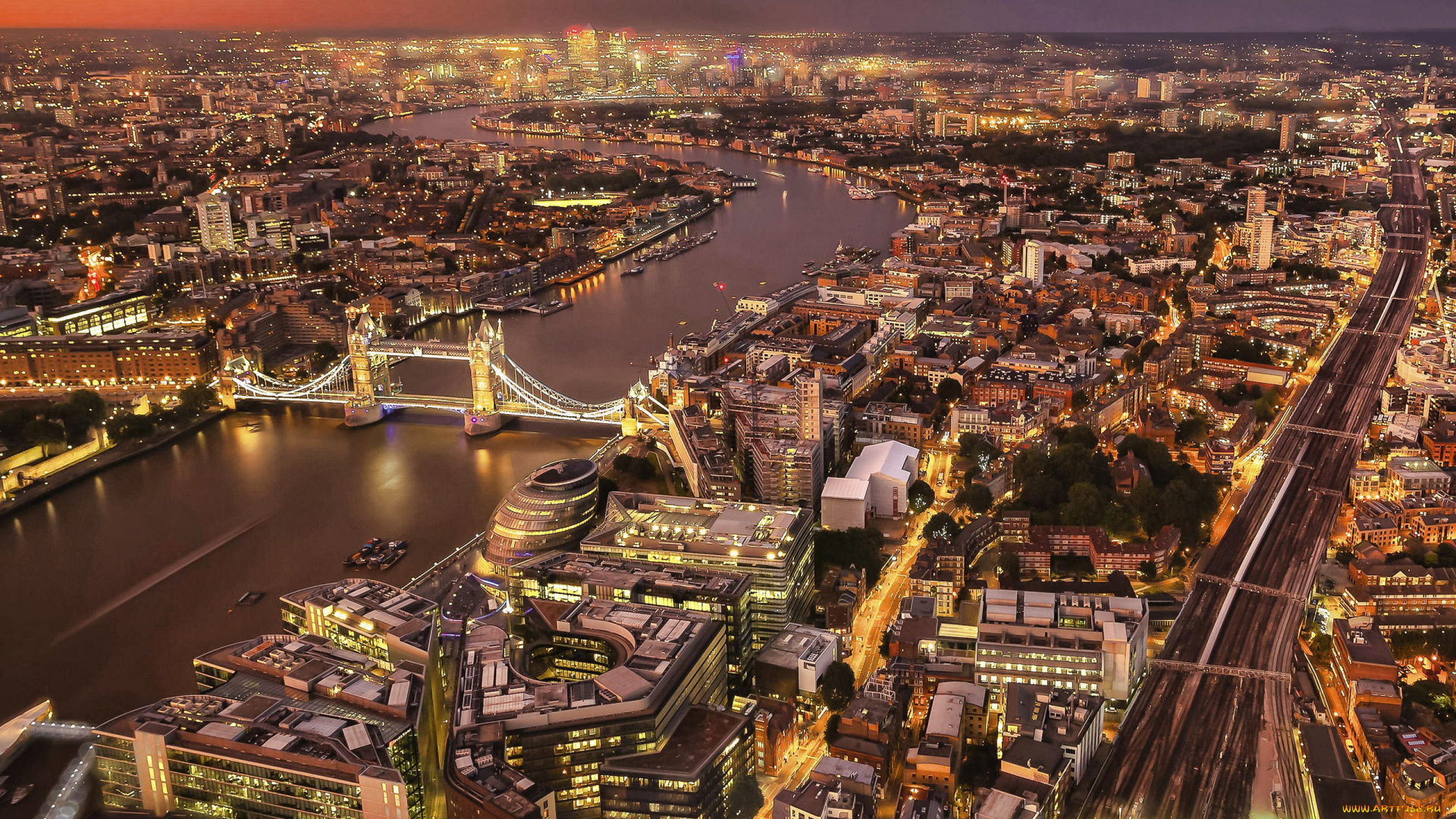 города, лондон, , великобритания, панорама, вечер, огни
