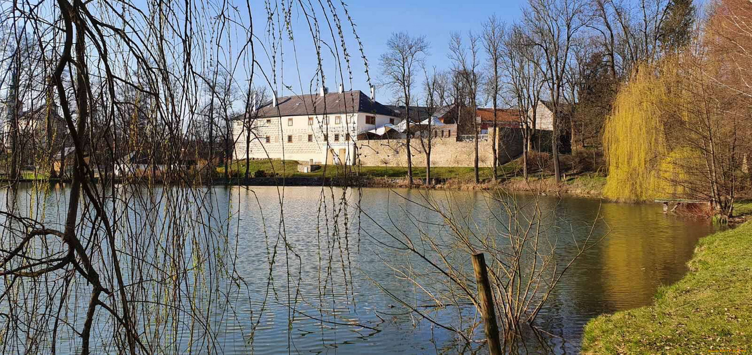 города, -, здания, , дома, река, весна