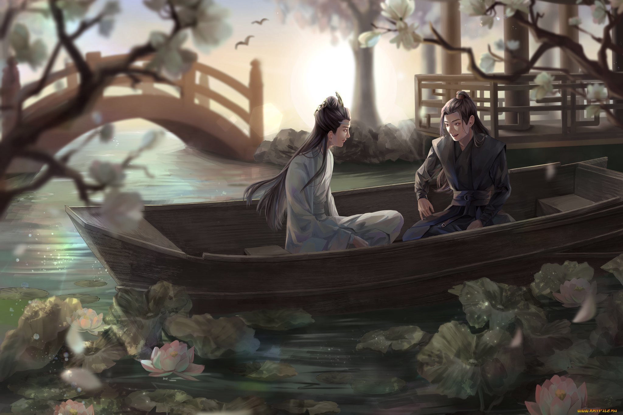 рисованное, кино, , мультфильмы, лань, ванцзи, вэй, усянь, лодка, пруд