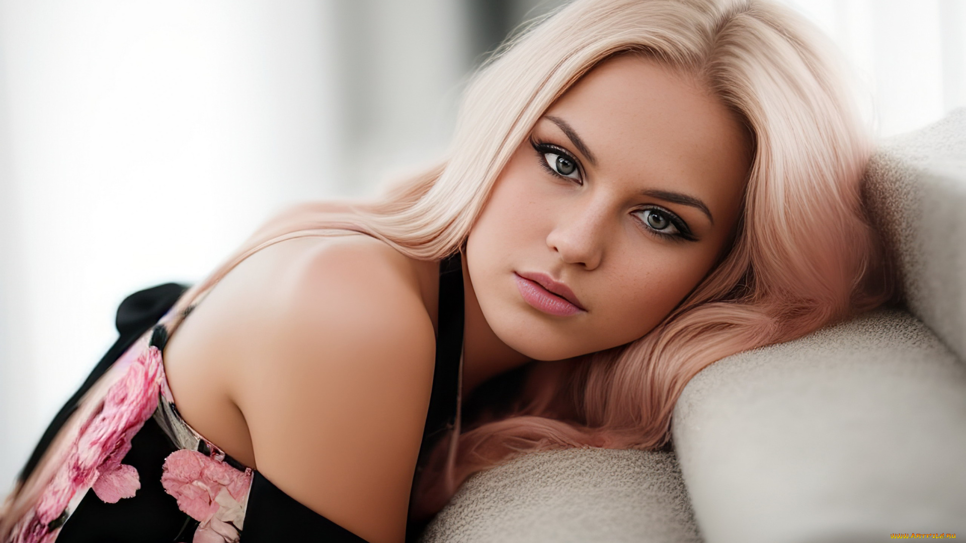 девушки, -, лица, , портреты, блондинка, макиж, взгляд