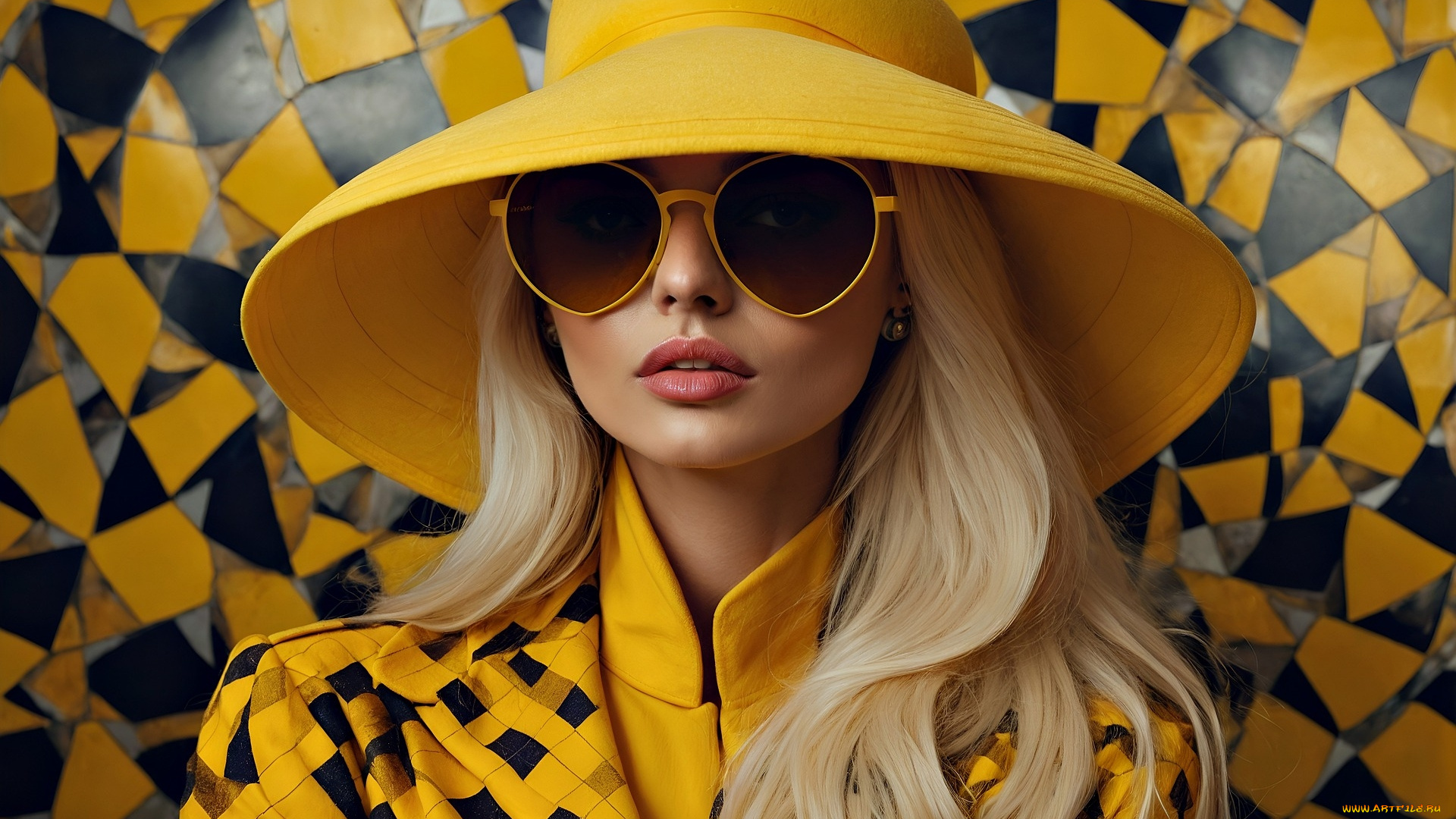 девушки, -, лица, , портреты, блондинка, очки, шляпа