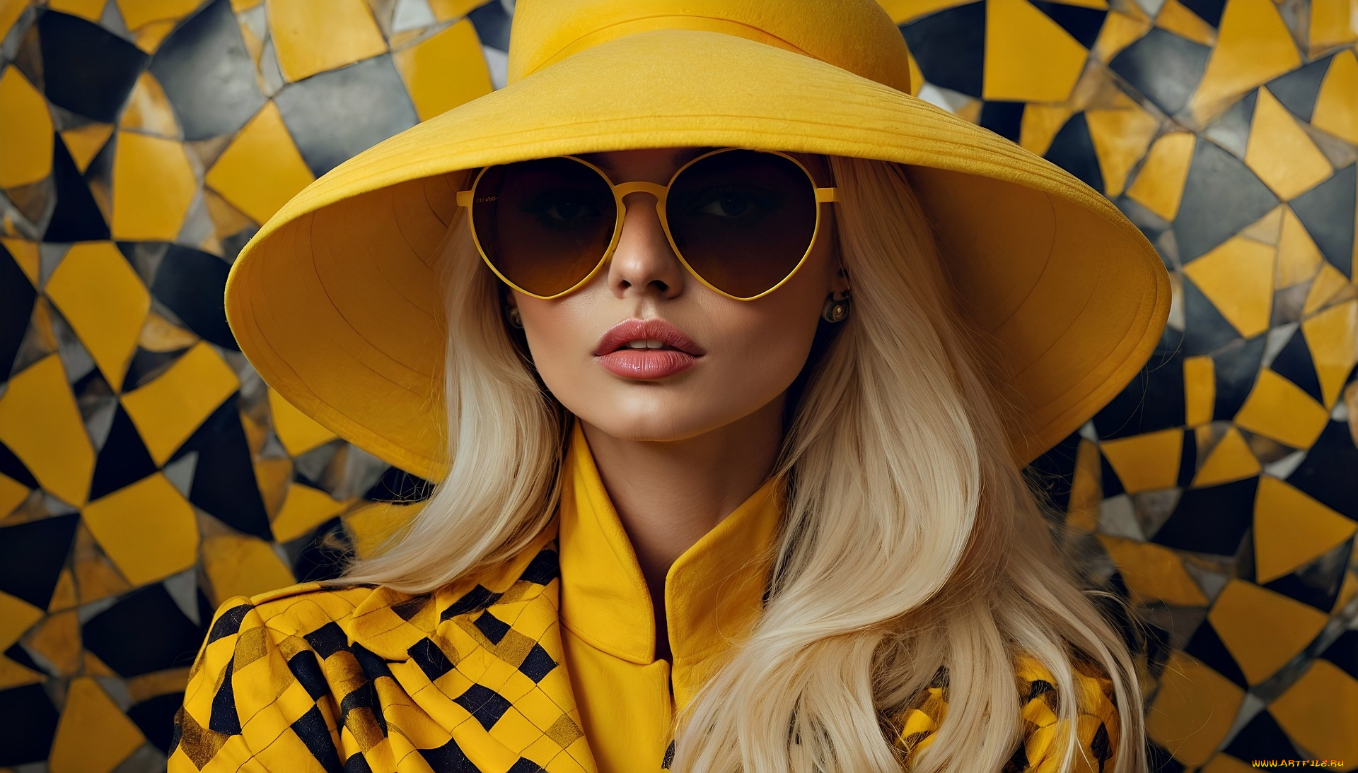 девушки, -, лица, , портреты, блондинка, очки, шляпа