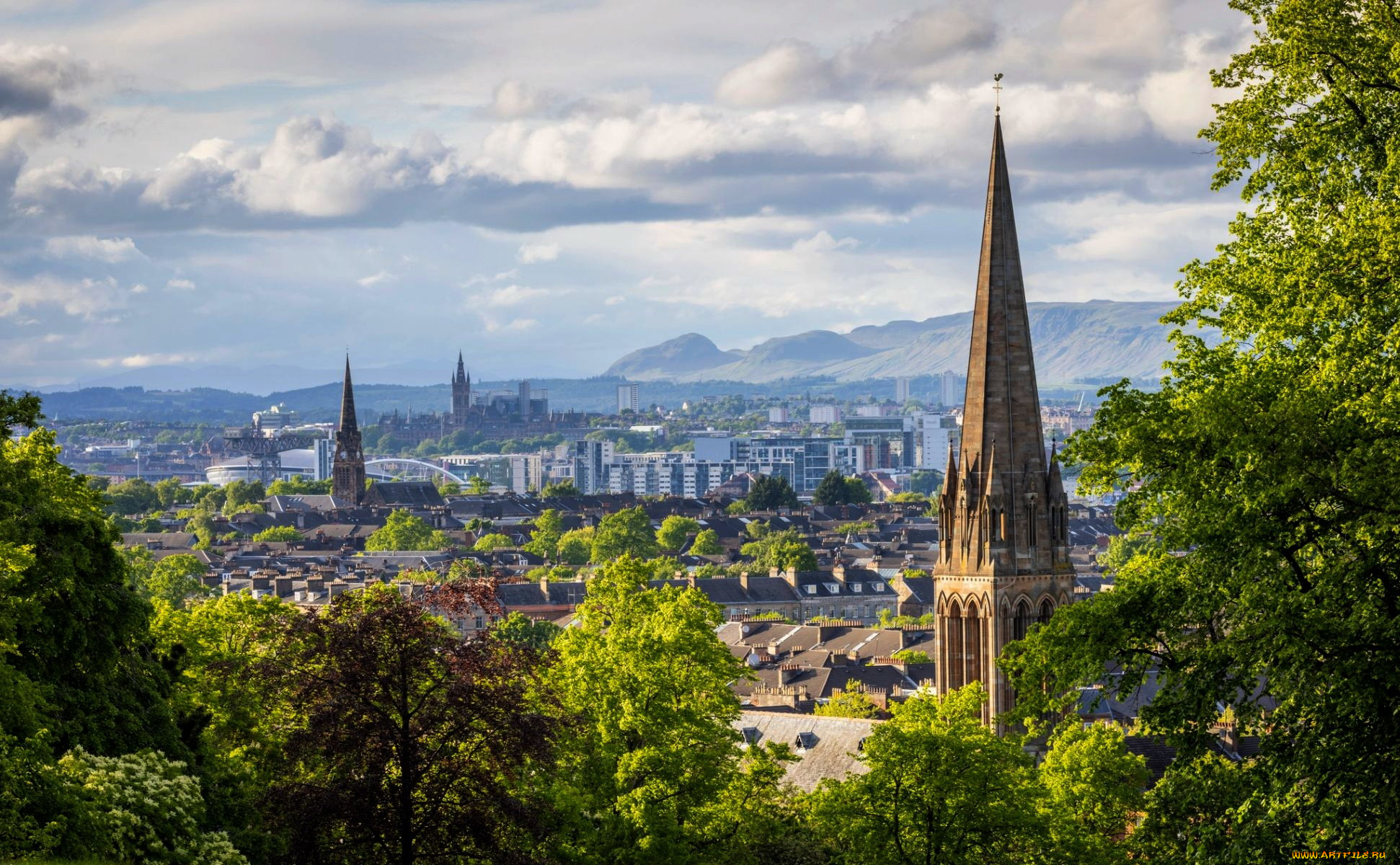 glasgow, scotland, города, -, панорамы