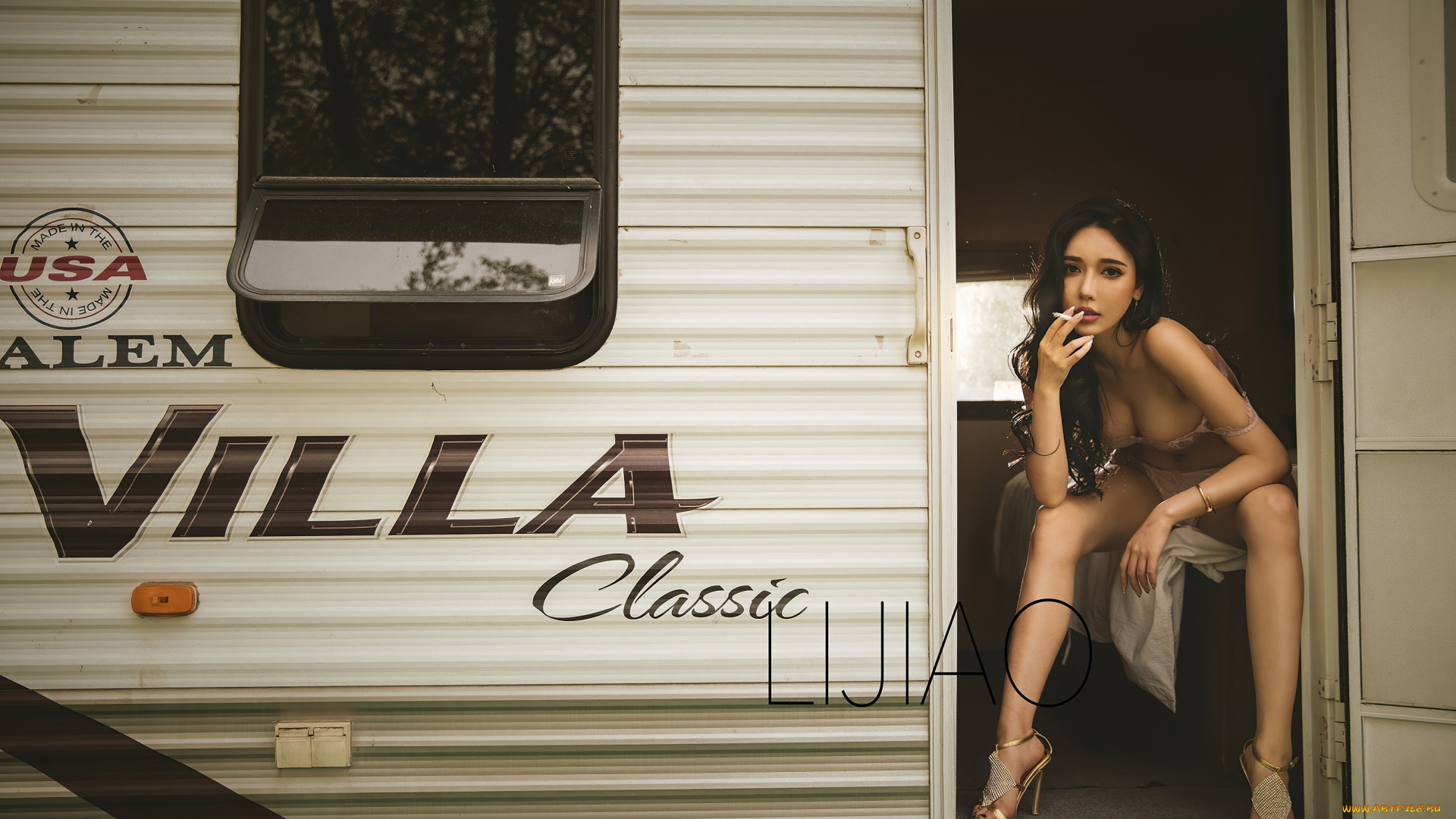 девушки, -, азиатки, девушка, позирует, li, jiao