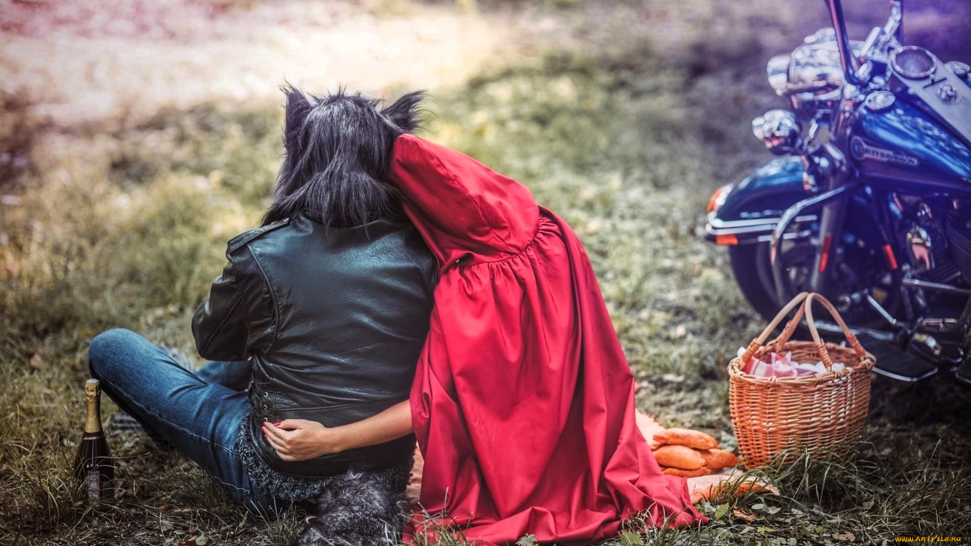 девушки, анна, шаховская, косплей, волк, красная, шапочка, байкер, любовь, мотоцикл, бутылка, корзина, пирожки