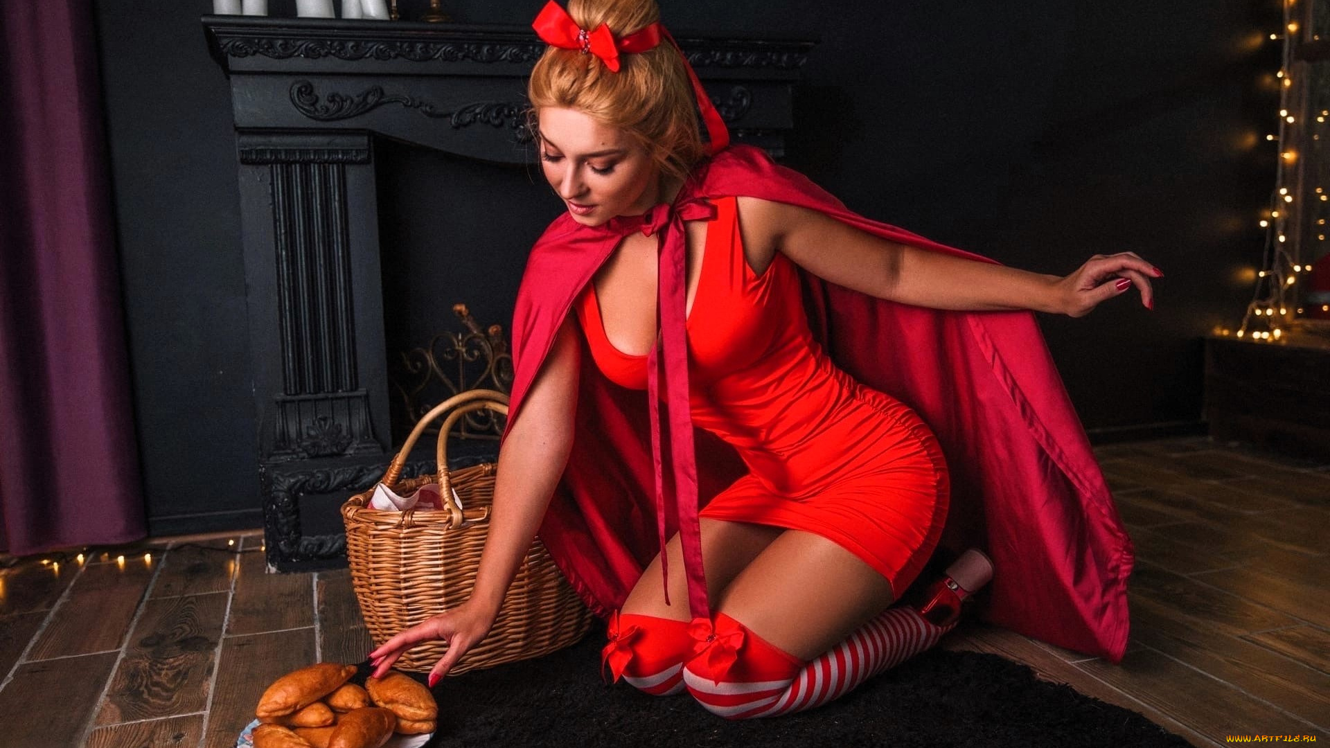 девушки, анна, шаховская, образ, косплей, наряд, костюм, камин, пирожки, плащ, корзина, шкура