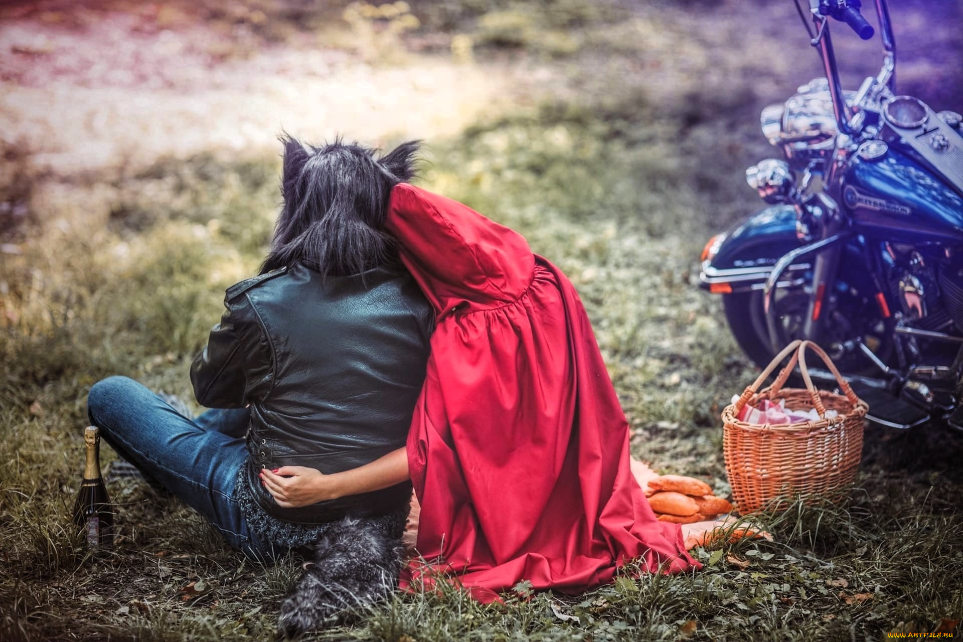 девушки, анна, шаховская, косплей, волк, красная, шапочка, байкер, любовь, мотоцикл, бутылка, корзина, пирожки
