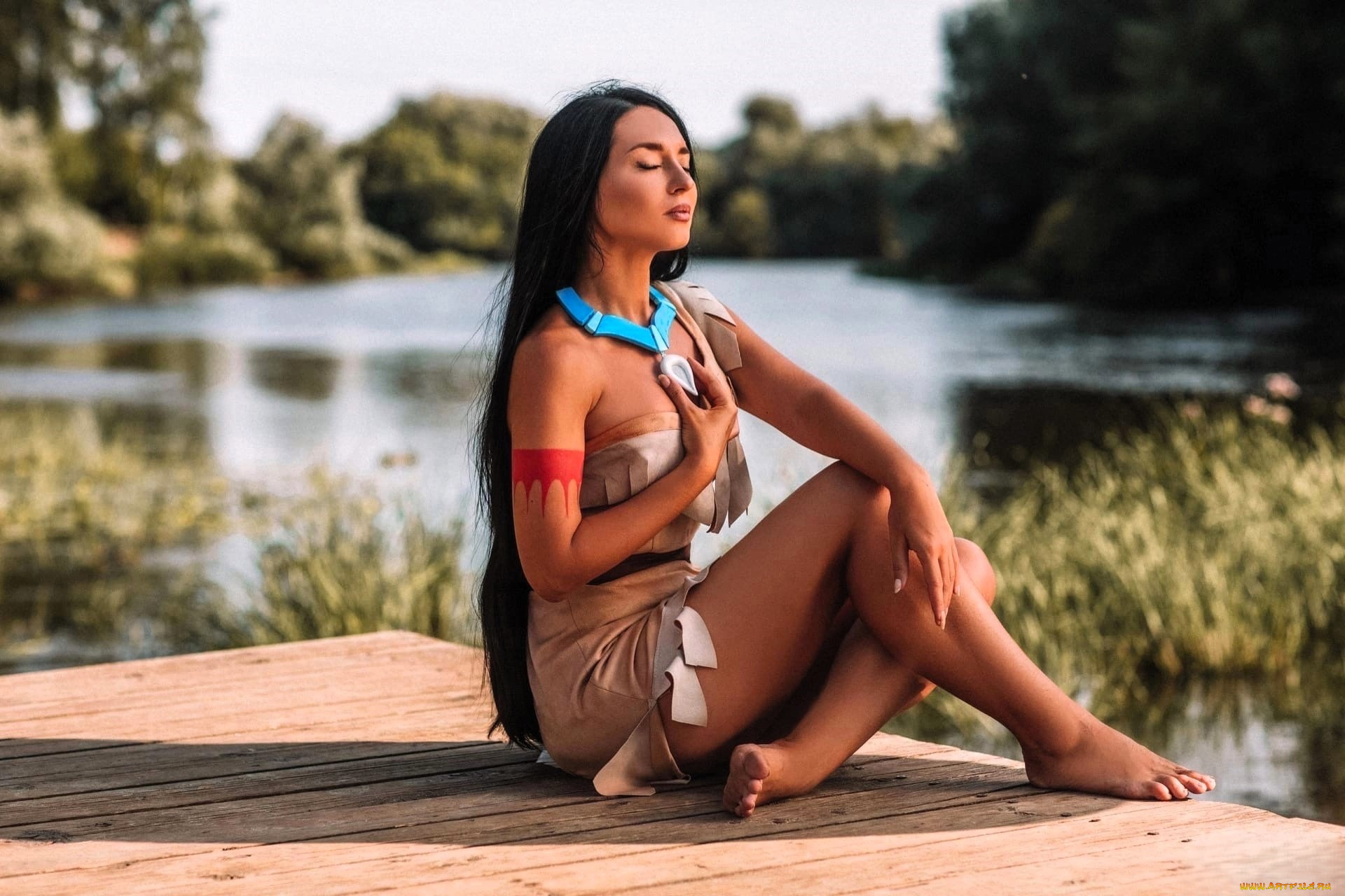 девушки, анна, шаховская, образ, косплей, платье, наряд, озеро, лес, мостки