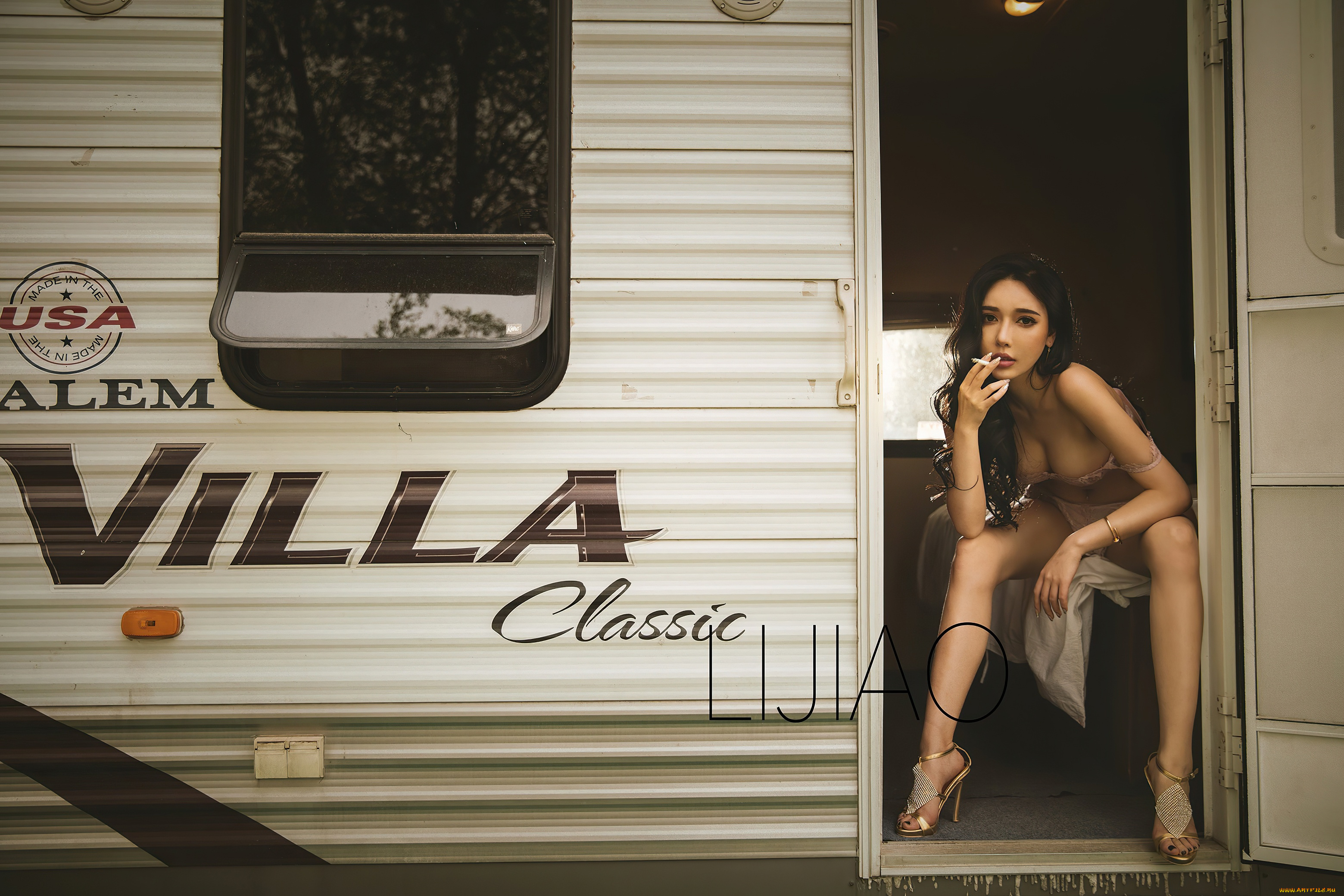 девушки, -, азиатки, девушка, позирует, li, jiao