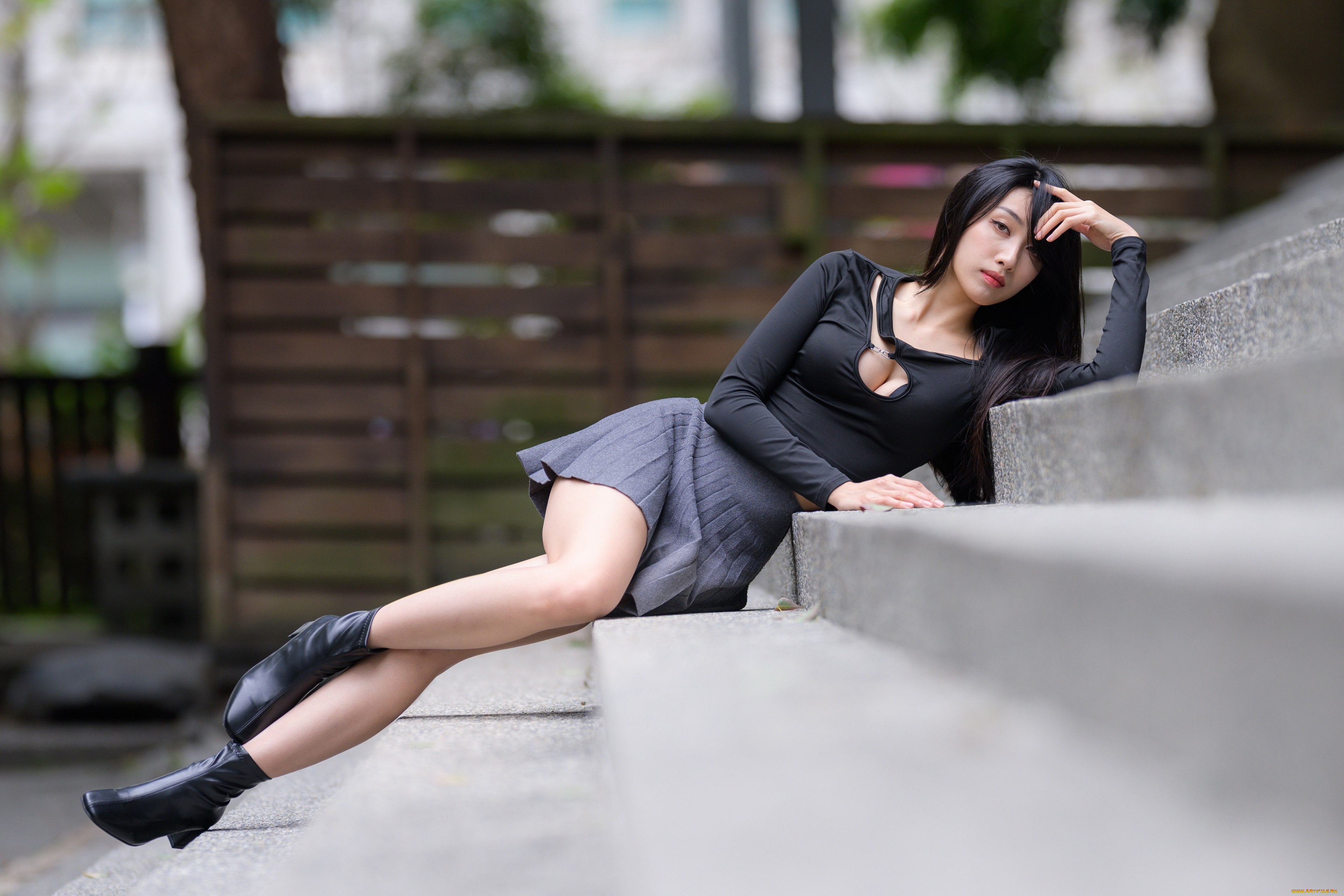 девушки, -, азиатки, девушка, позирует