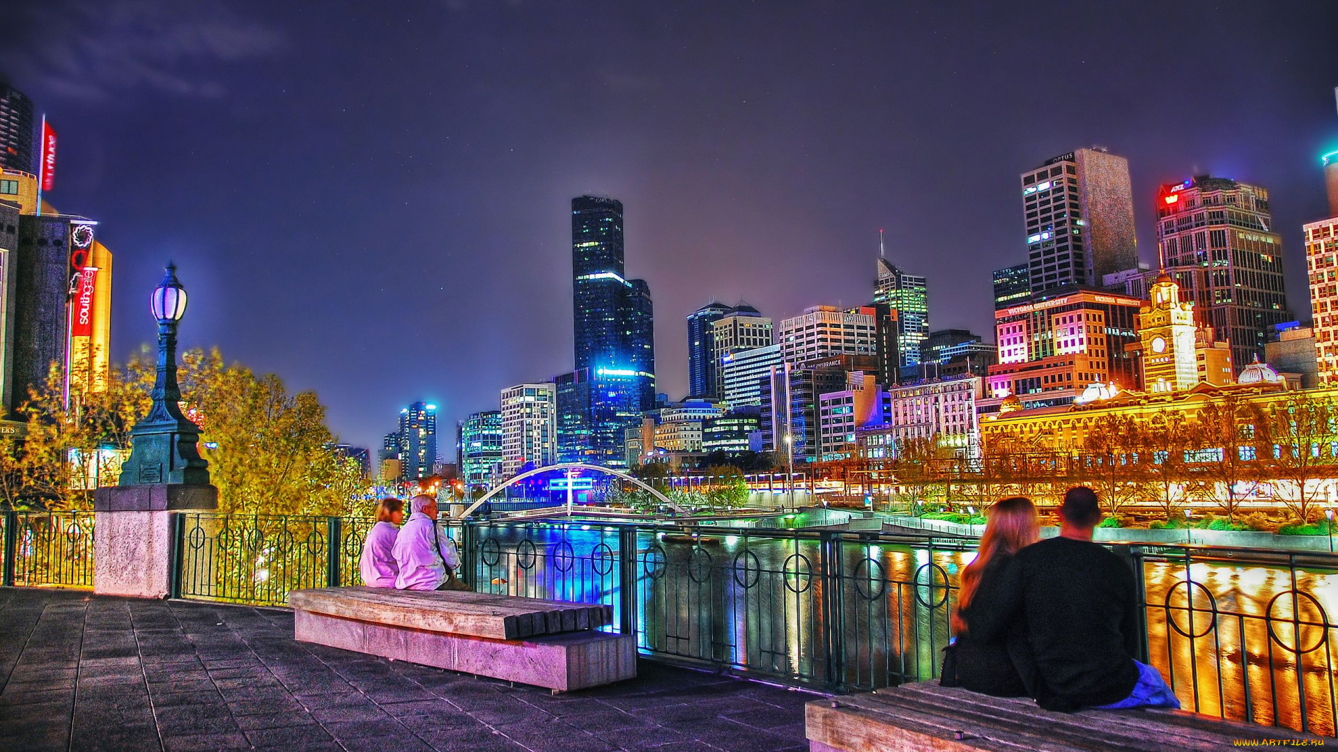 melbourne, australia, города, огни, ночного