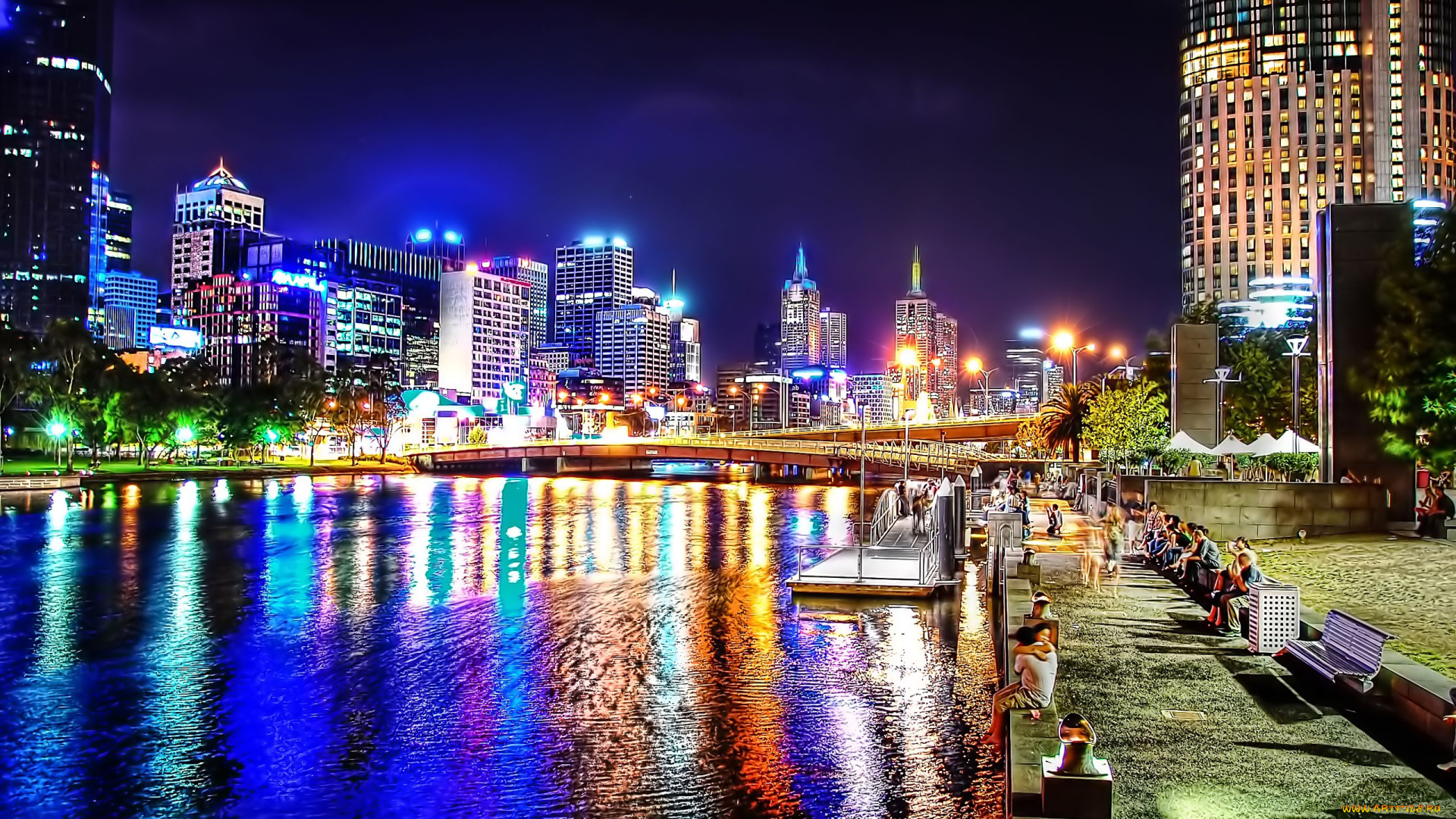 melbourne, australia, города, огни, ночного