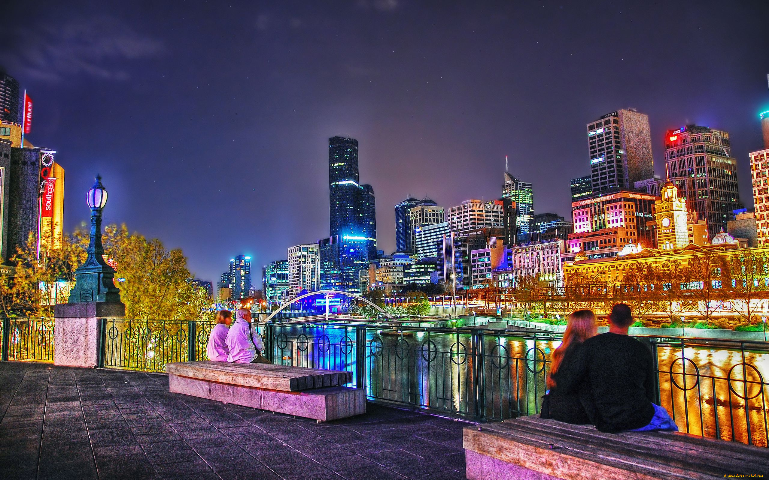 melbourne, australia, города, огни, ночного