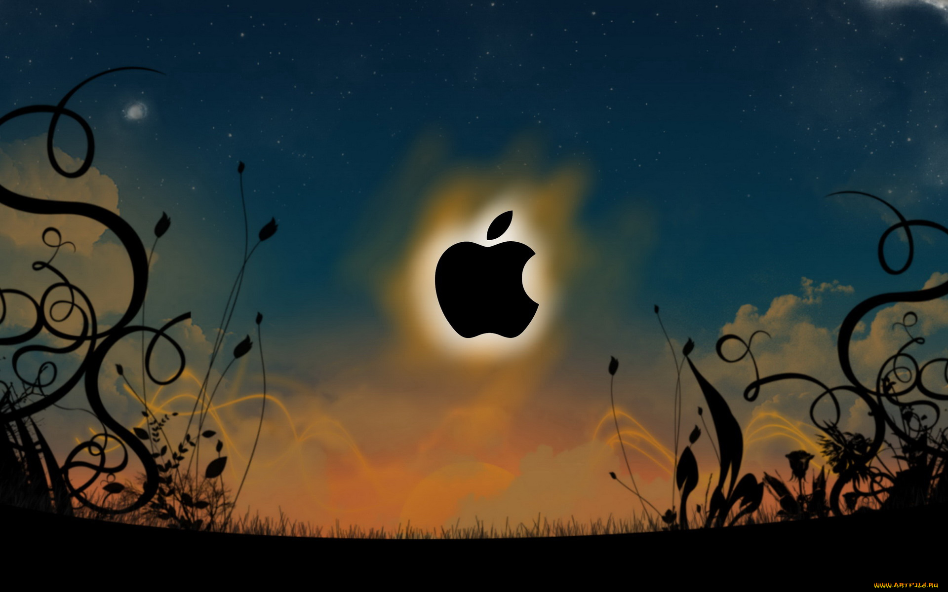 компьютеры, apple, логотип, ночь, яблоко