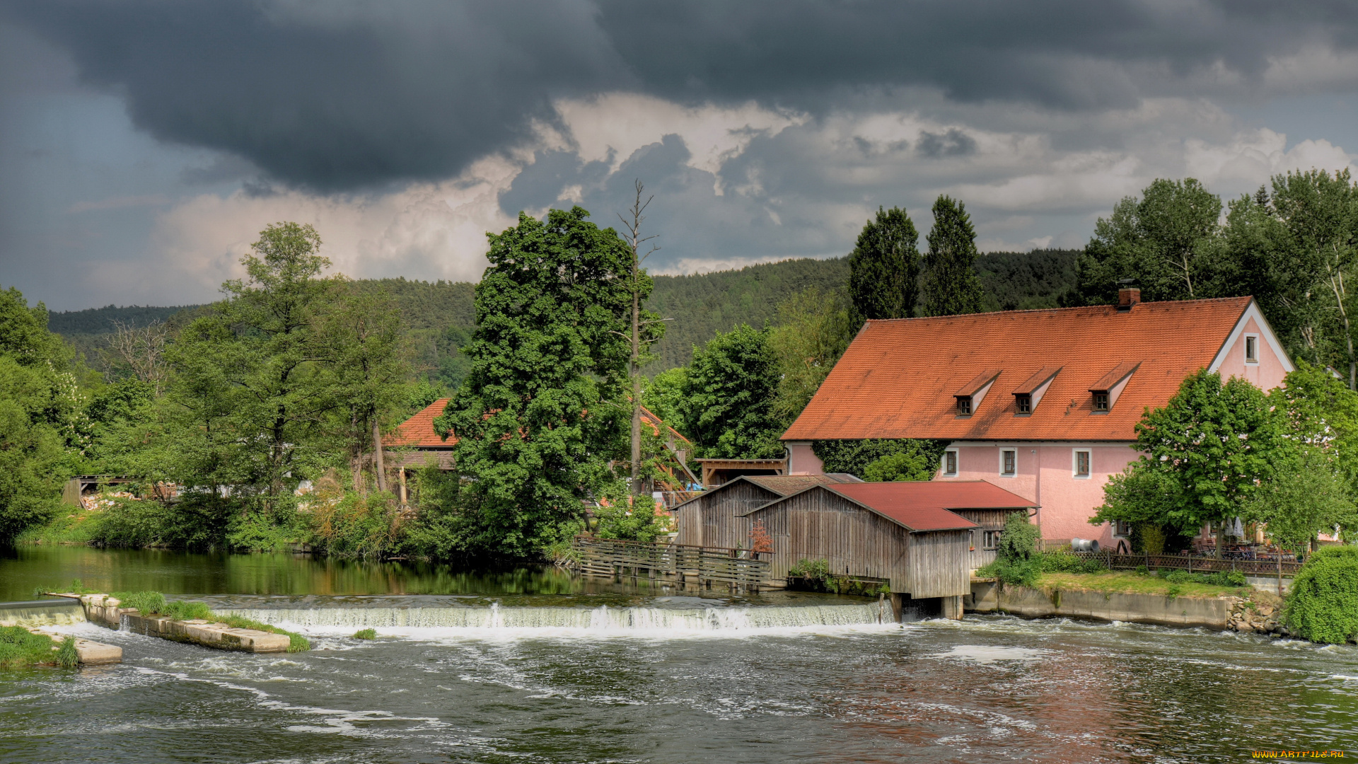 германия, бавария, регенштауф, города, пейзажи, набережная, дома, река