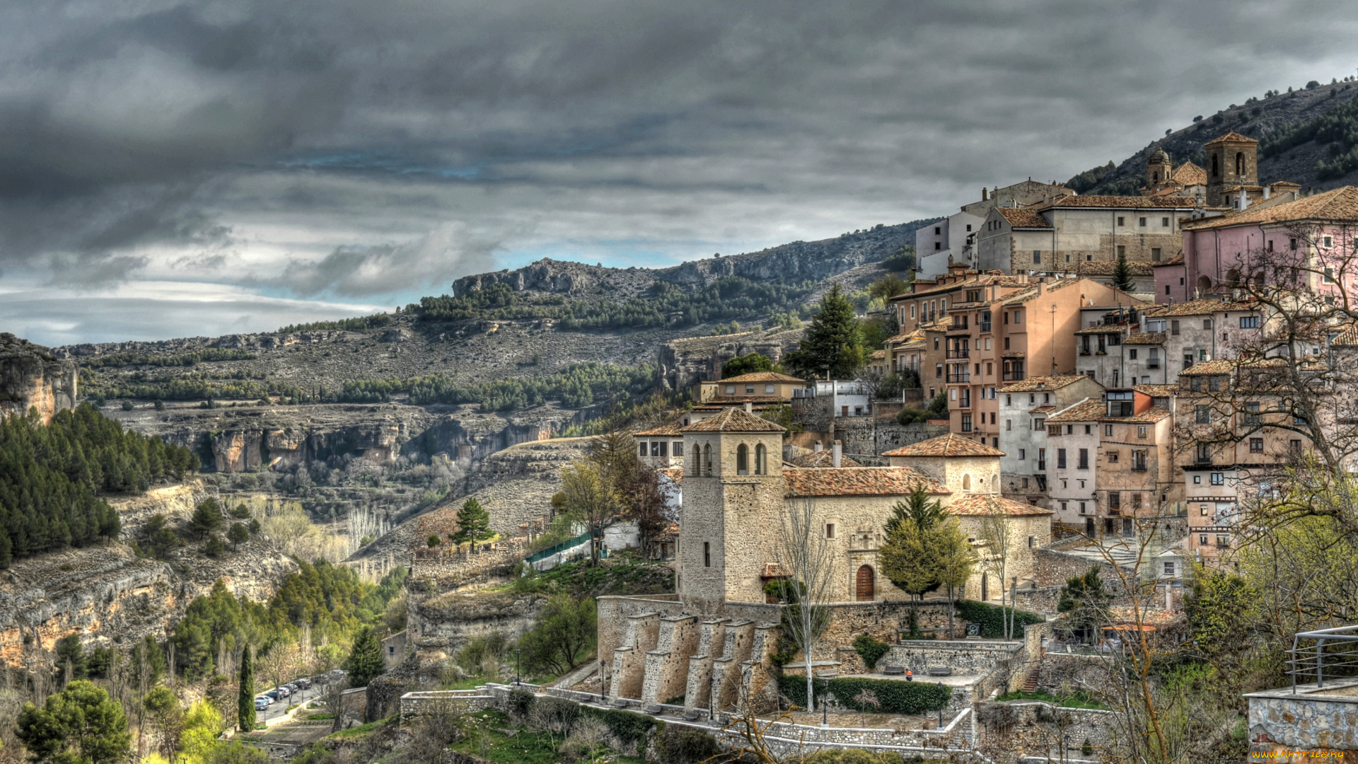 испания, кастилия, куэнка, города, пейзажи, горы, дома