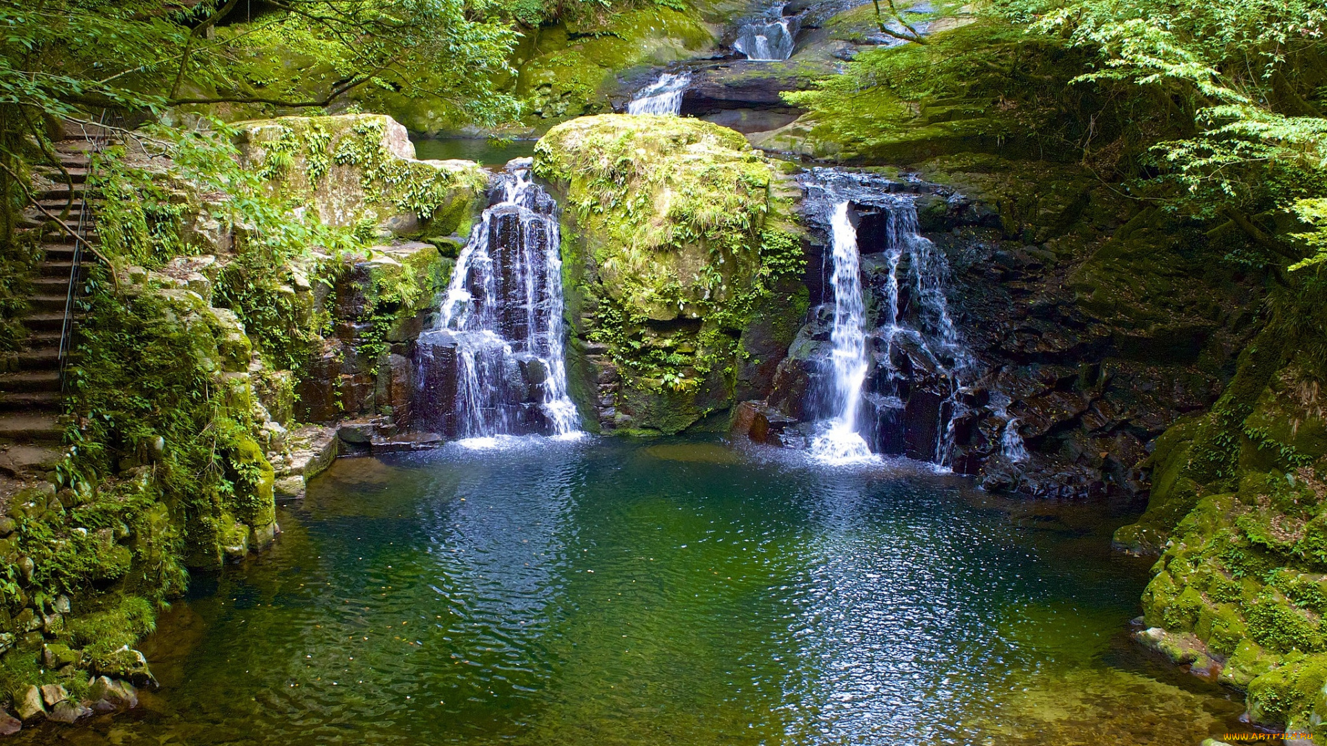 природа, водопады, вода, камни, мох