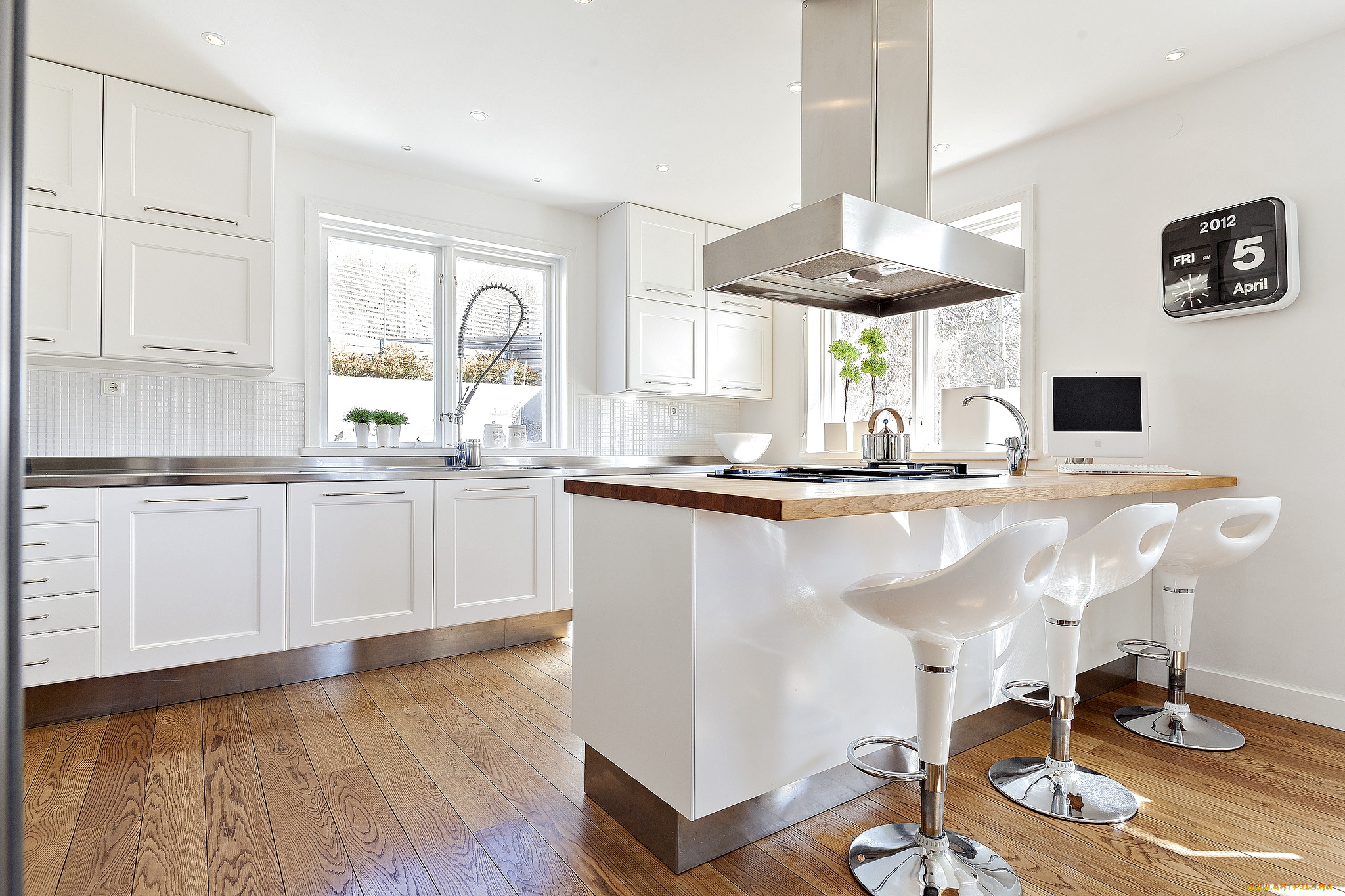 интерьер, кухня, мебель, часы, хай-тек