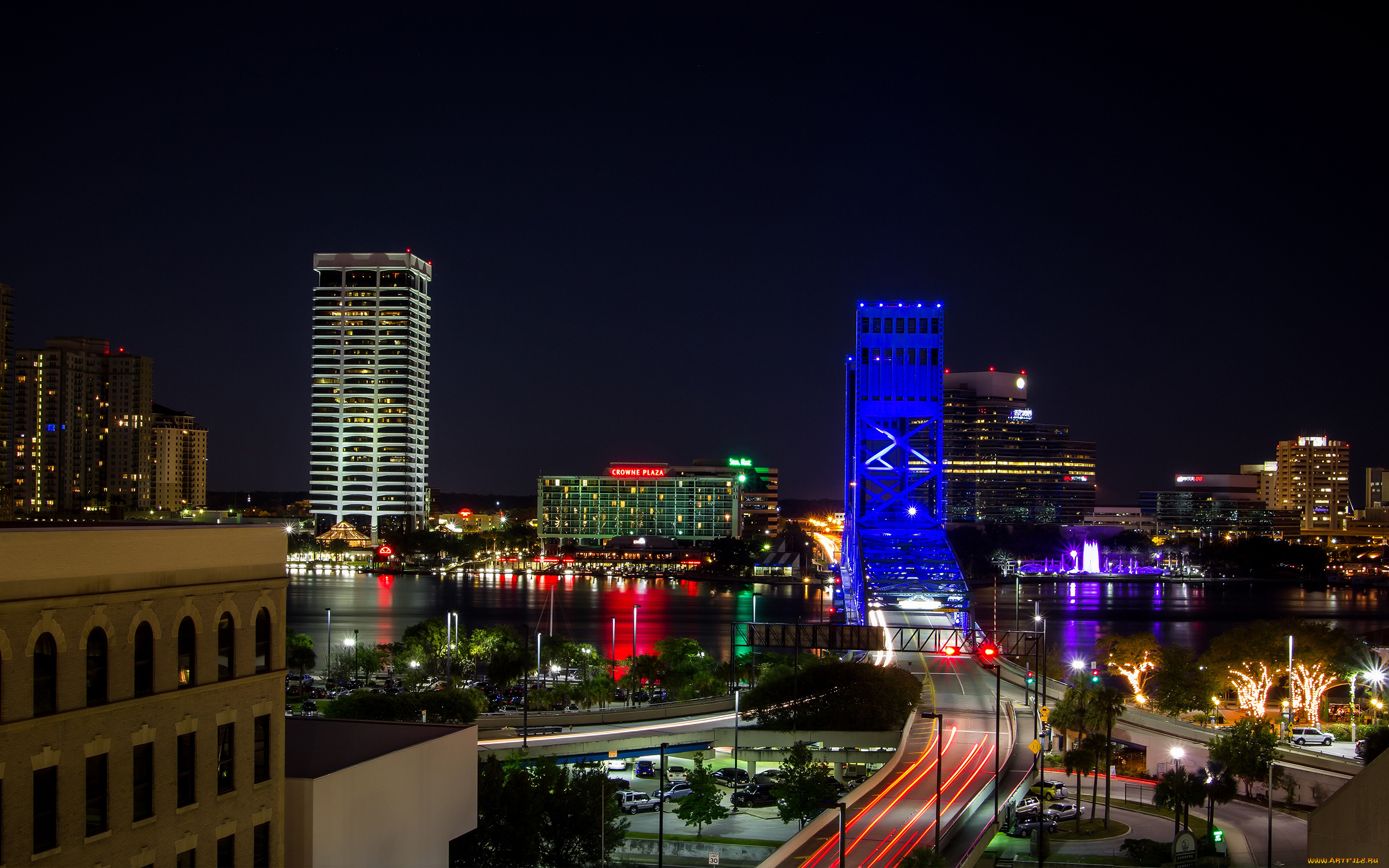 города, огни, ночного, jacksonville, florida, usa