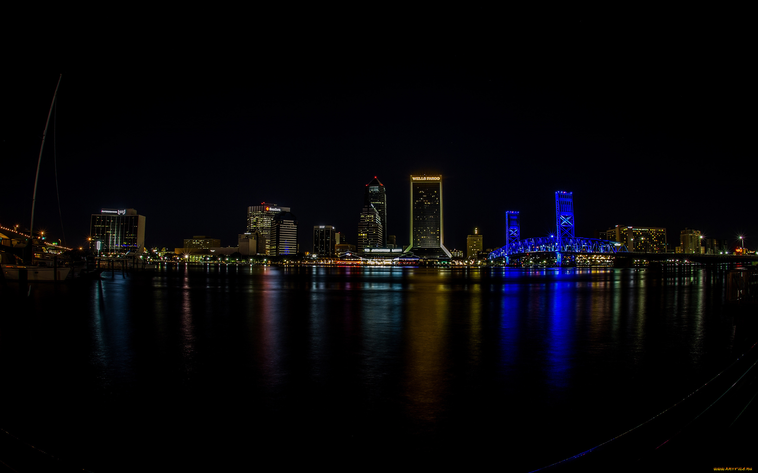 города, огни, ночного, jacksonville, florida, usa