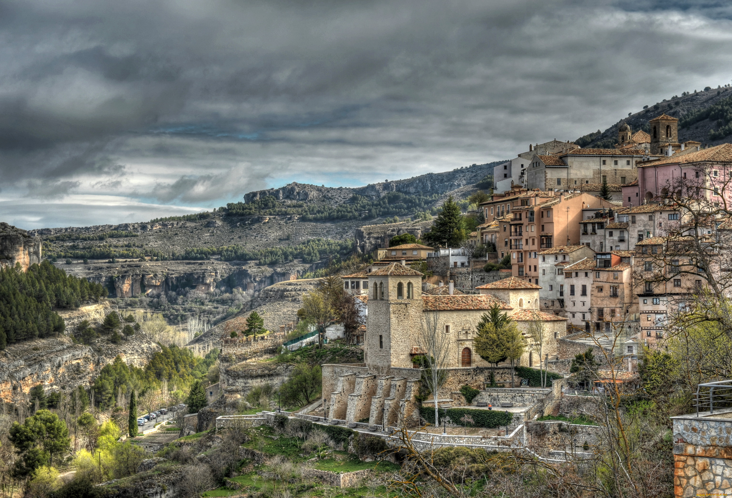 испания, кастилия, куэнка, города, пейзажи, горы, дома