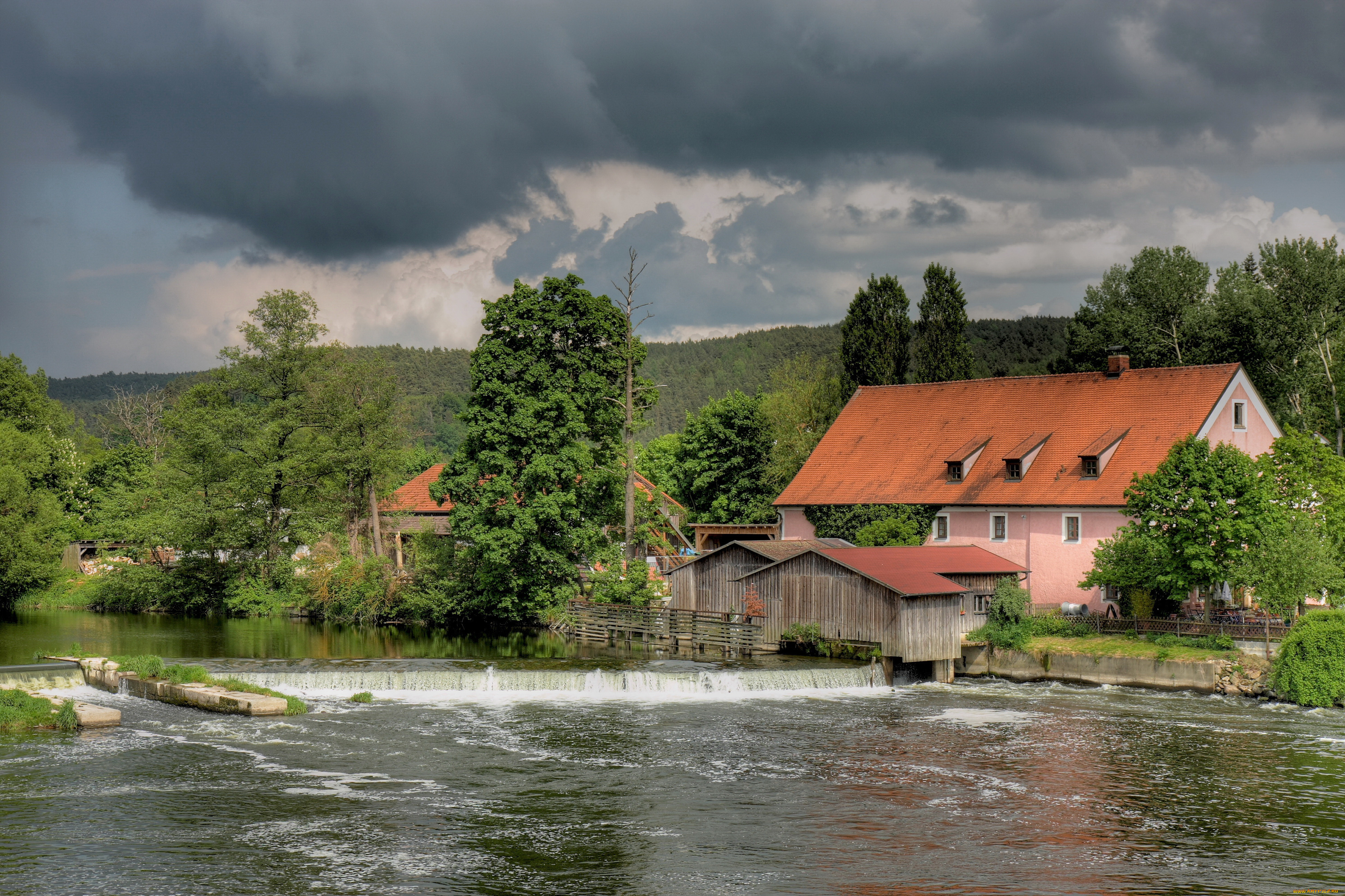 германия, бавария, регенштауф, города, пейзажи, набережная, дома, река