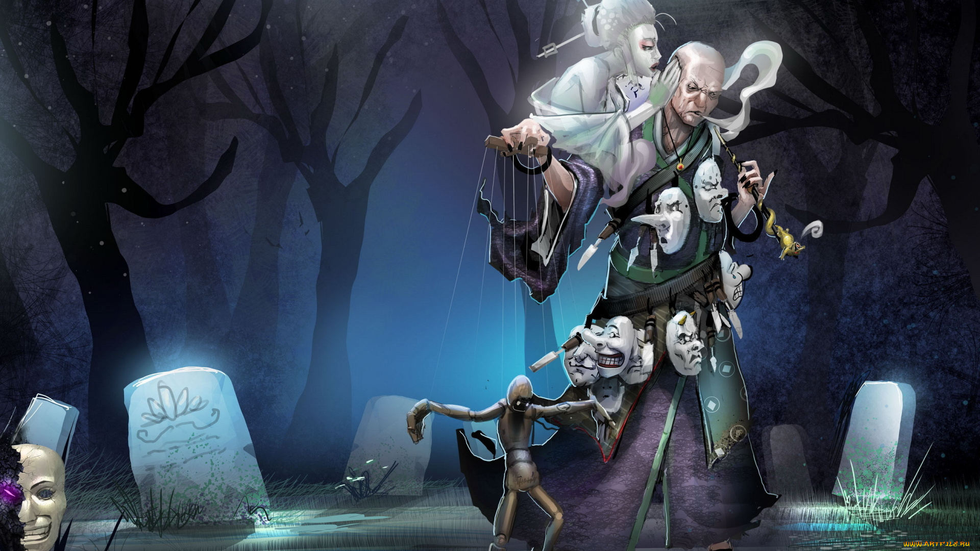 puppeteer, видео, игры, марионетка, кукла, маски, кладбище, призрак, старик