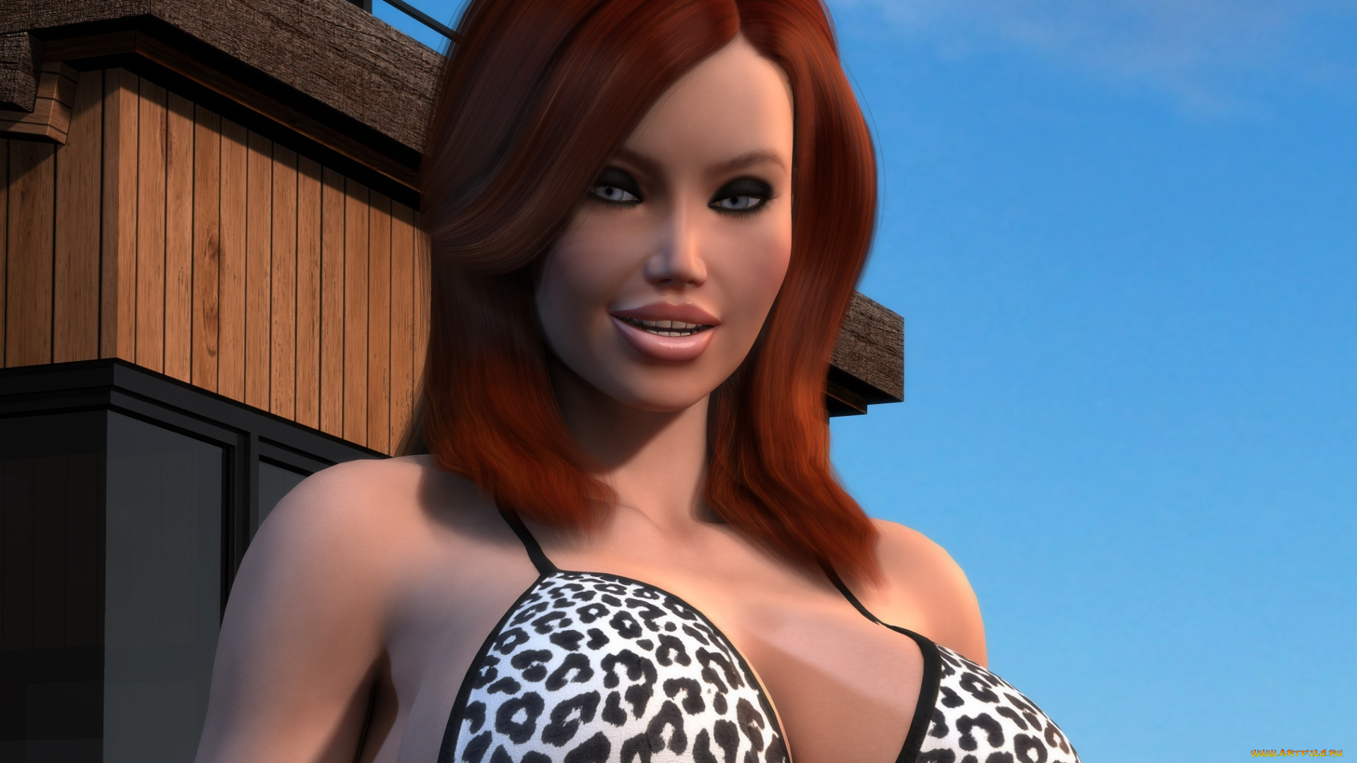 3д, графика, люди, , people, девушка, рыжая, фон, взгляд