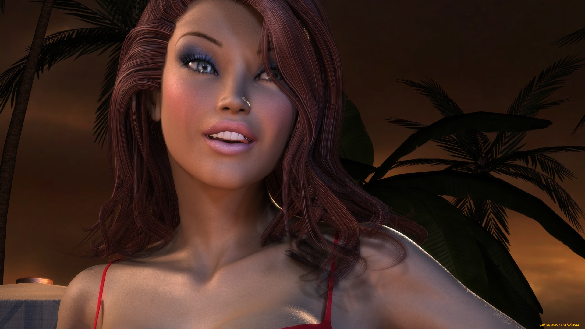 3д, графика, люди, , people, девушка, улыбка, фон, взгляд