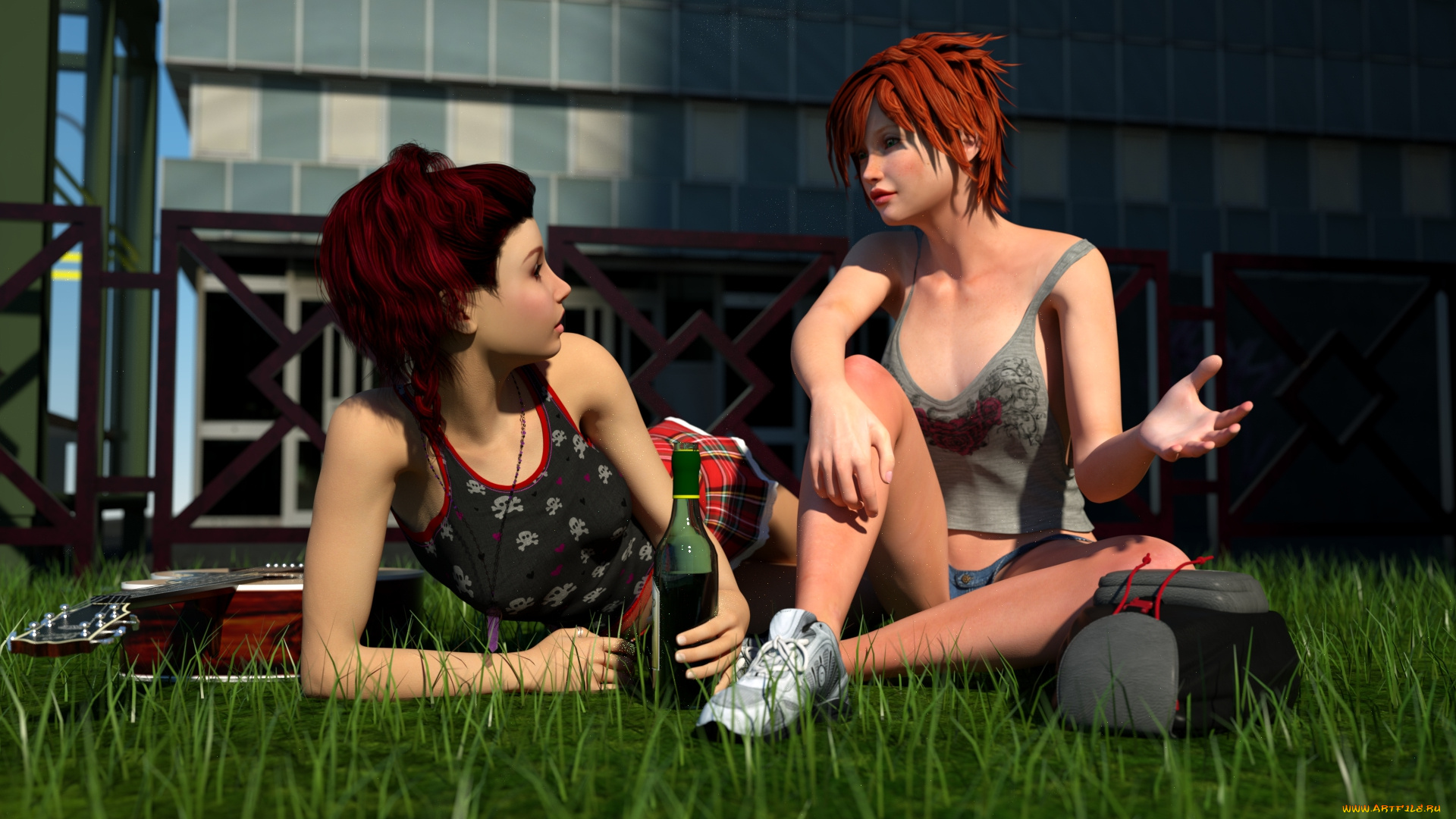 3д, графика, люди, , people, лето, фон, взгляд, девушки, трава