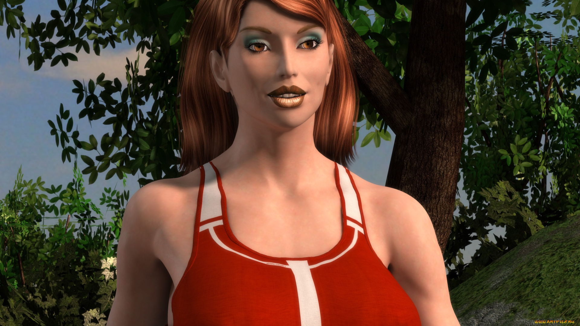 3д, графика, люди, , people, рыжая, фон, взгляд, девушка