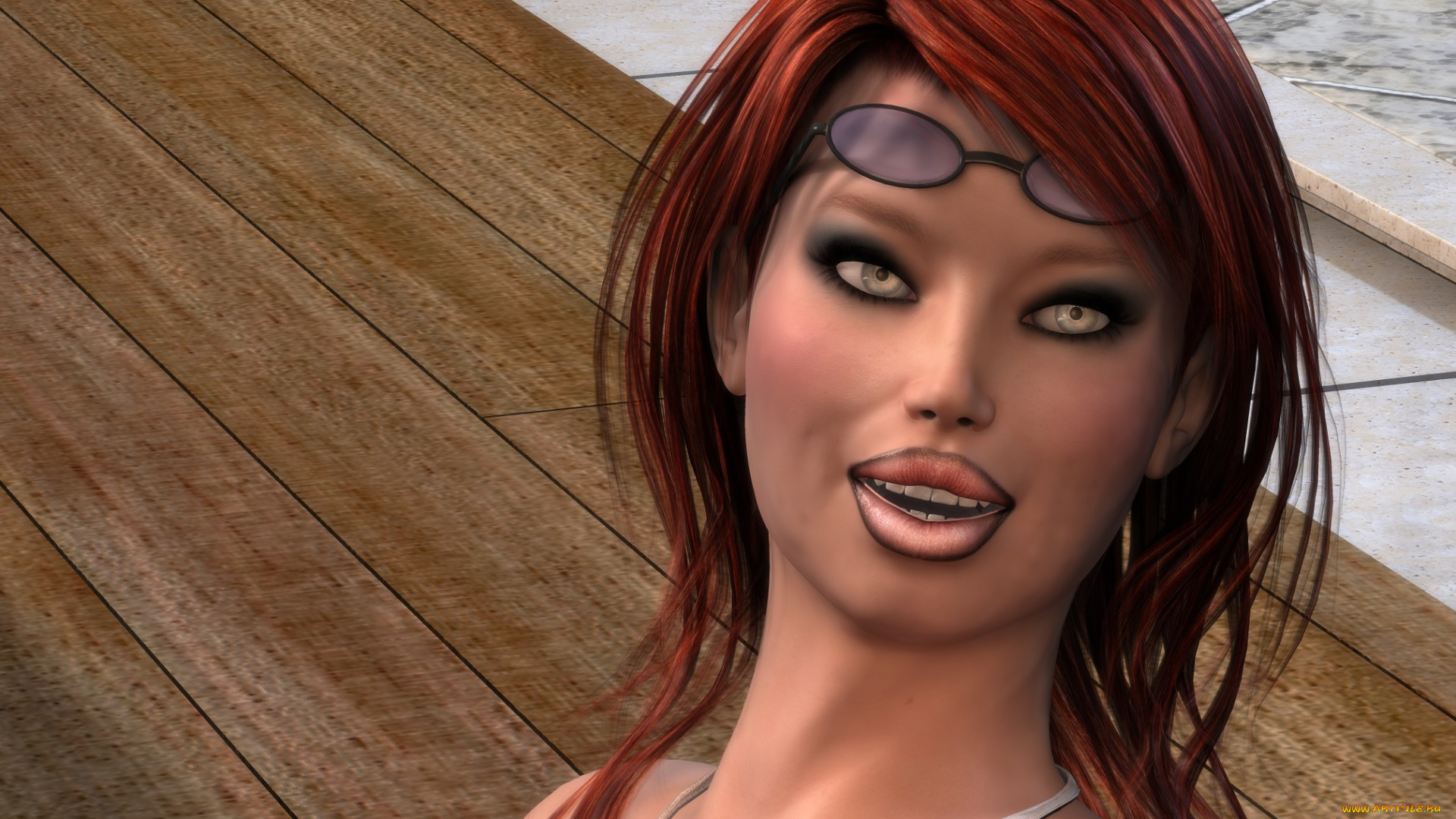 3д, графика, портрет, , portraits, взгляд, девушка, рыжая, фон