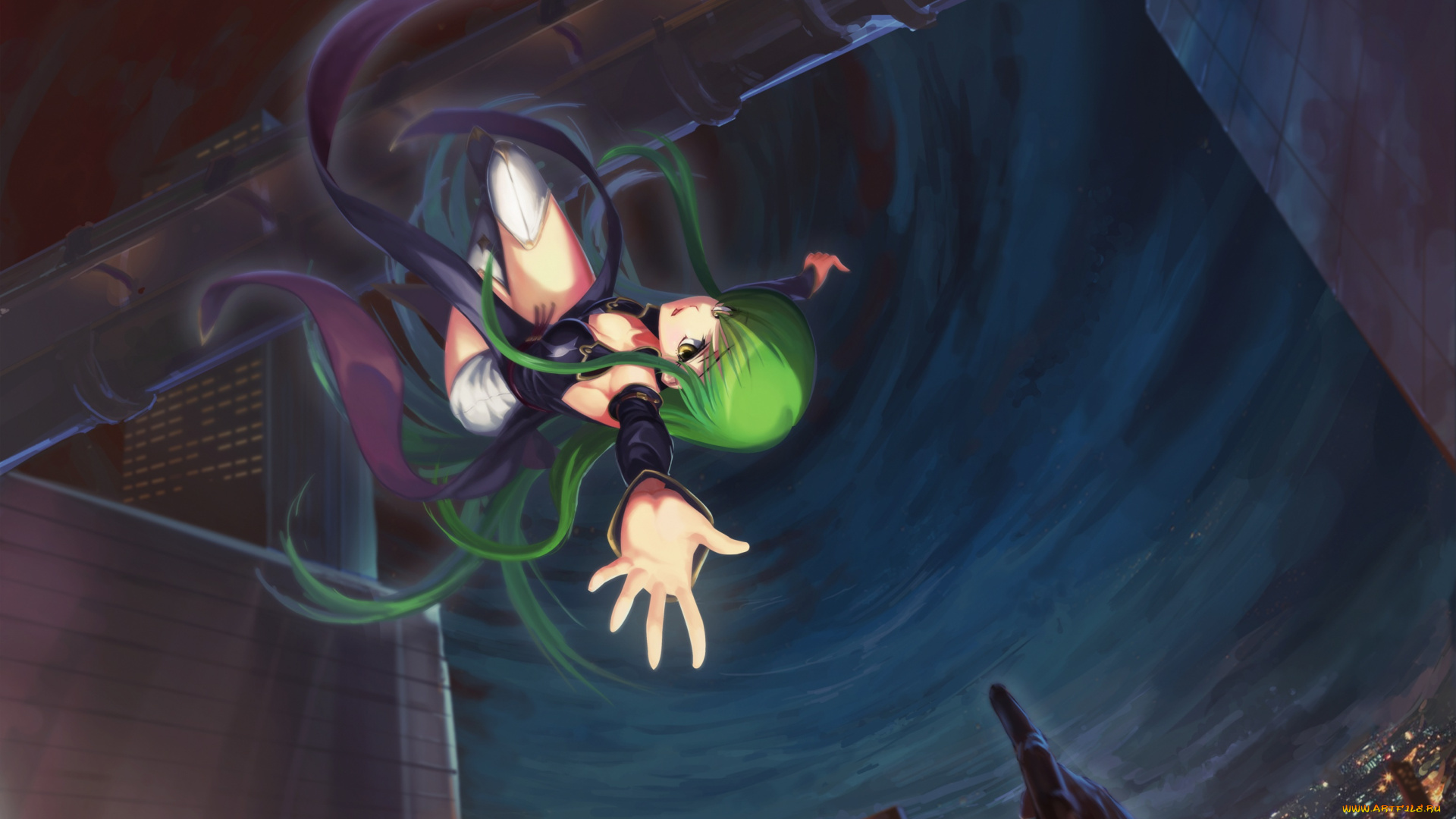 аниме, code, geass, город, небо, рука, cc, code, geass, девушка, lelouch, lamperouge, ushas, арт