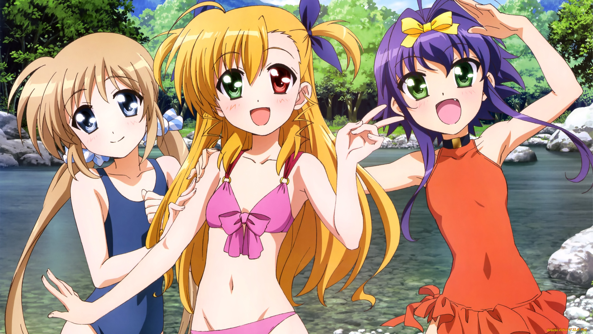 аниме, mahou, shoujo, lyrical, nanoha, mahou, shoujo, lyrical, nanoha, vivid, corona, timir, rio, wezley, vivio, девочки, трио