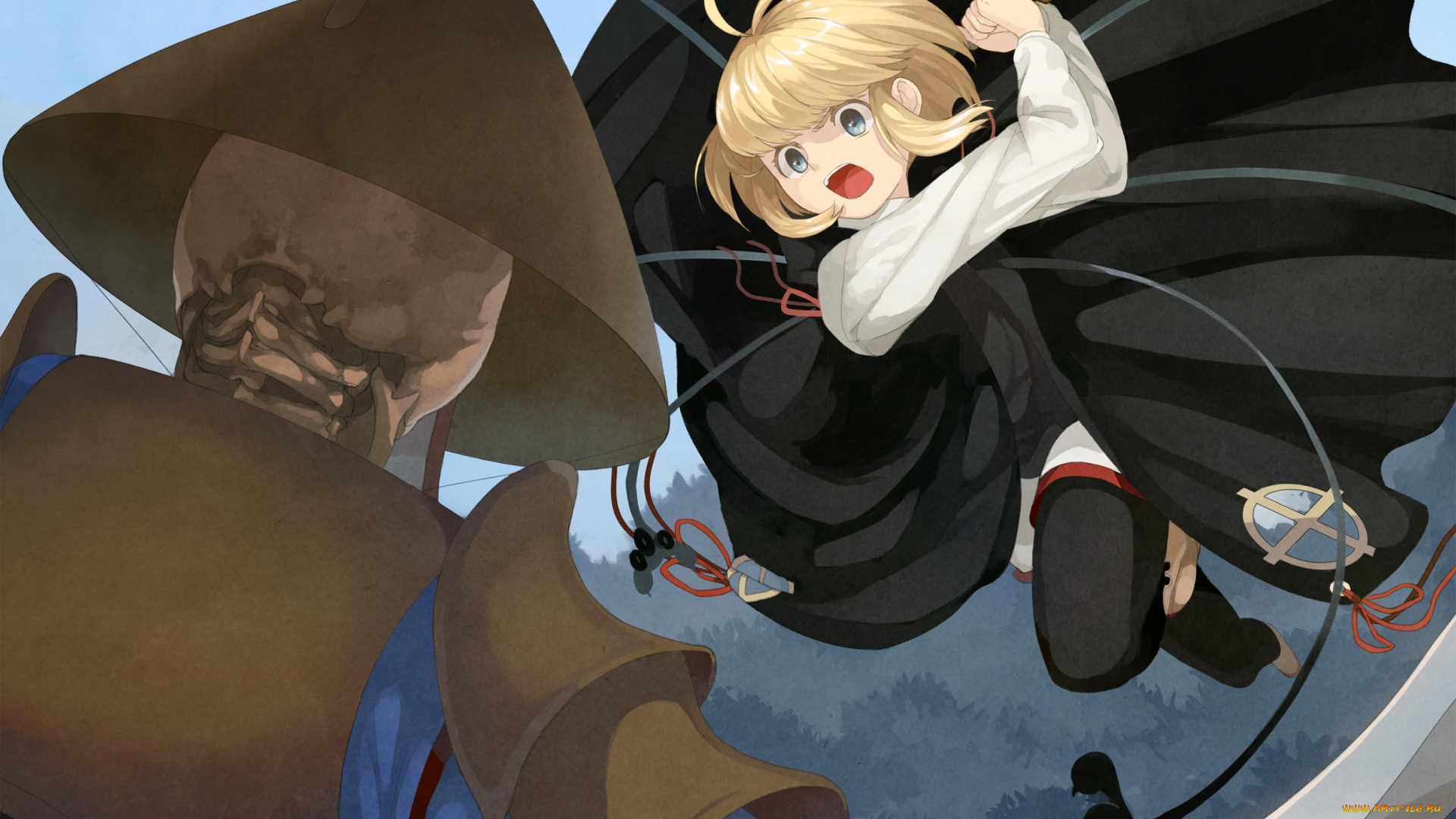 аниме, pixiv, fantasia, арт, pixiv, fantasia, плащ, крик, скелет, нож, девушка