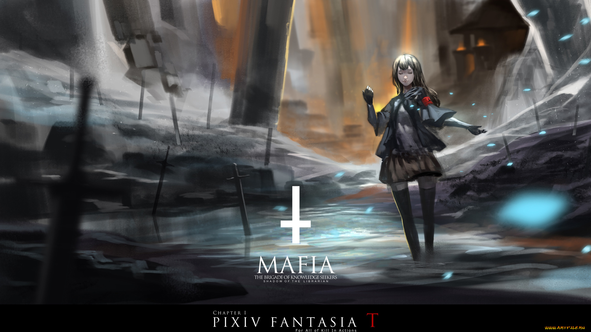 аниме, pixiv, fantasia, девушка, baka, арт, мечи, руины, pixiv, fantasia, вода, mh6516620