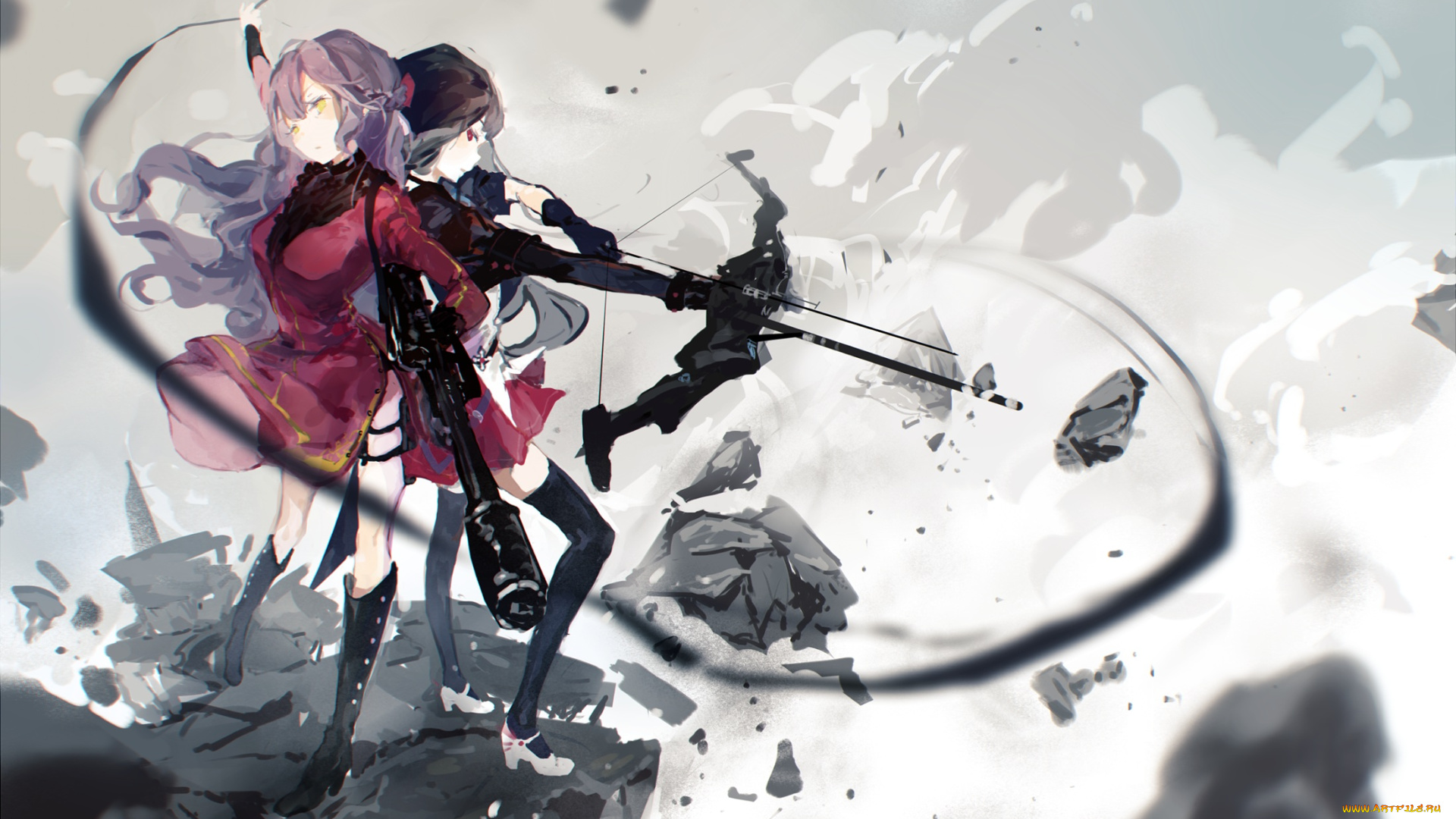 аниме, pixiv, fantasia, pixiv, fantasia, bou, shaku, оружие, арт, девушки, стрела, арбалет