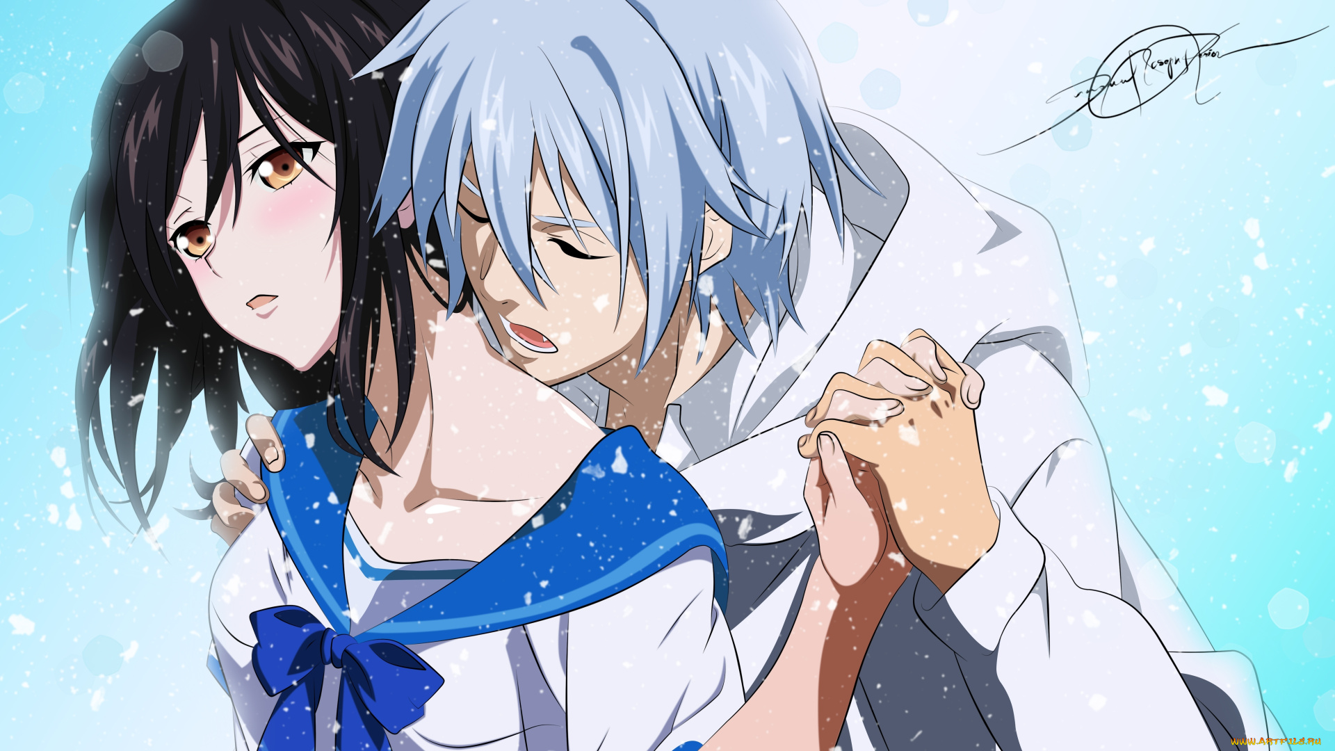 аниме, strike, the, blood, грудь, тело, полуголые, поза, девушка, парень, взгляд, morphine, photography