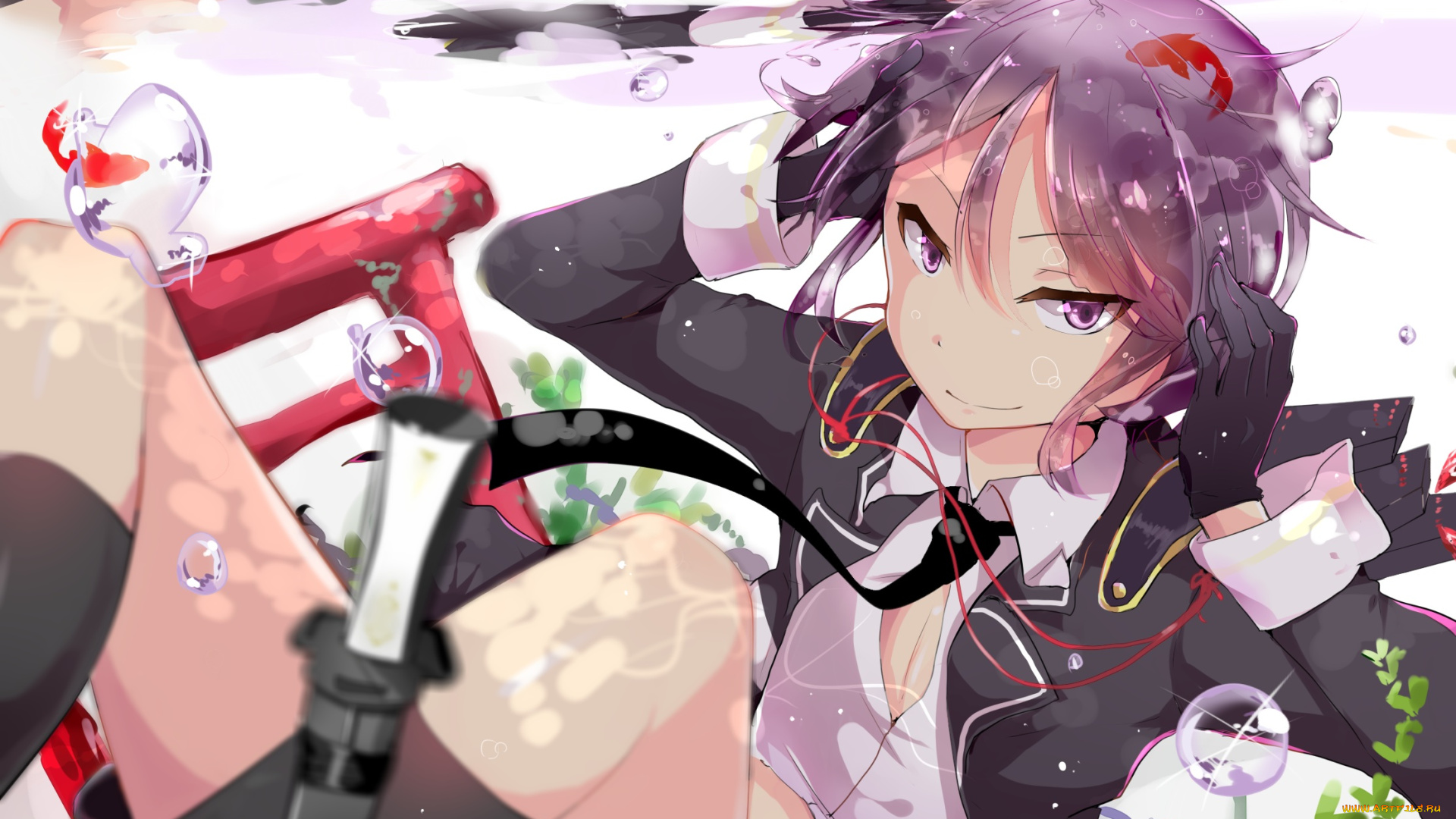 аниме, unknown, , другое, взгляд, девушка, арт, пузырьки