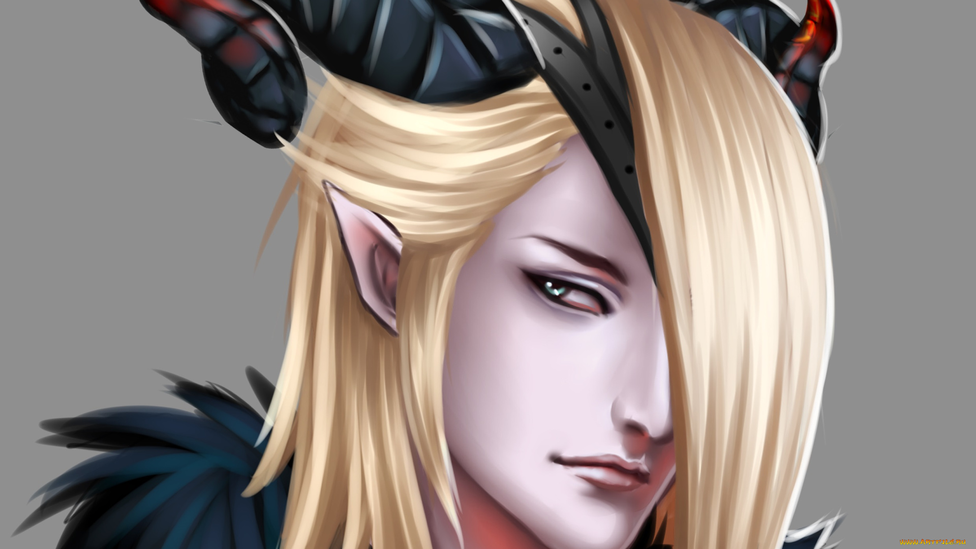 разное, арты, арт, парень, блондин, демон, рога, белый, фон