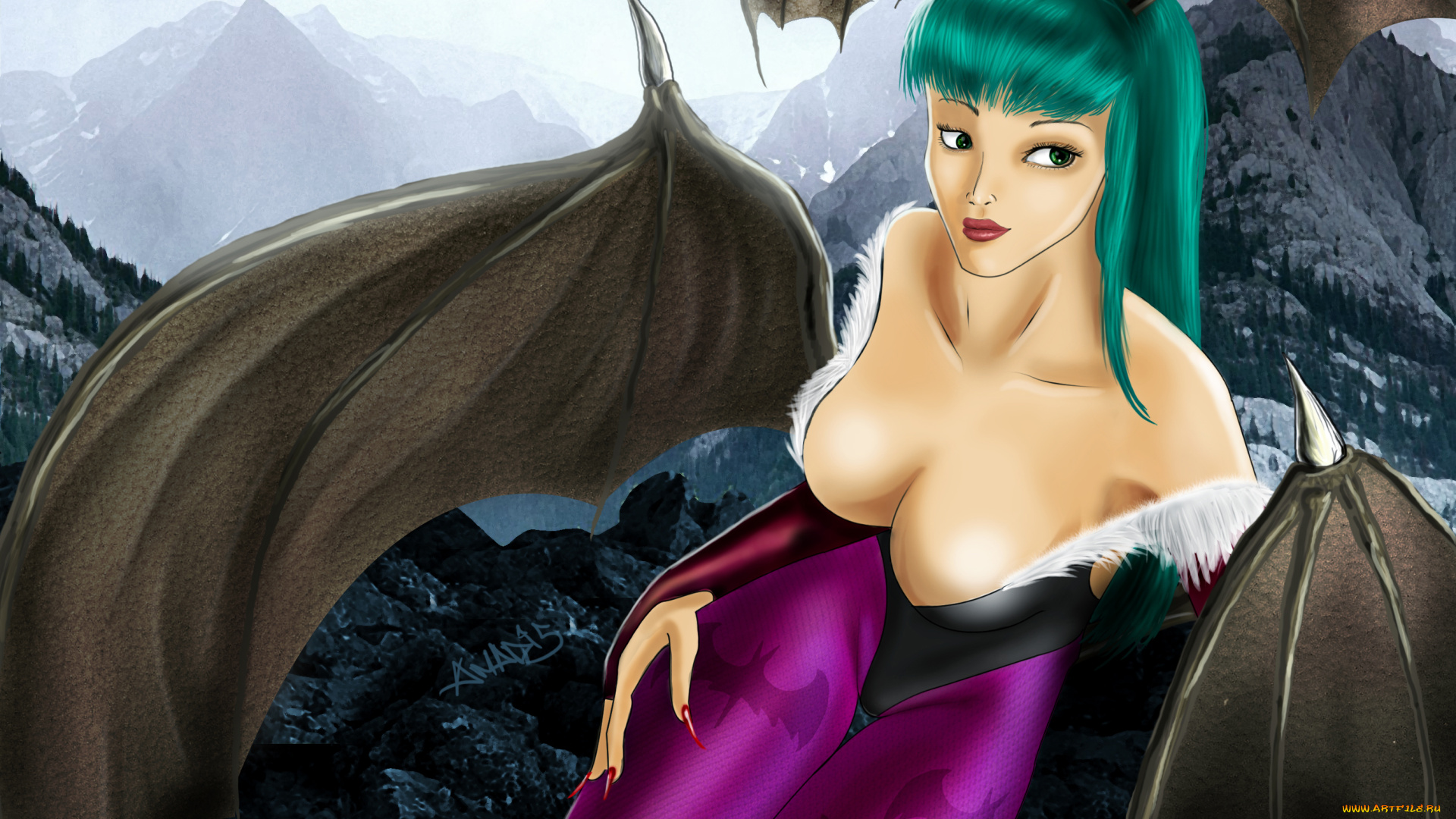 разное, арты, фон, демон, девушка, взгляд