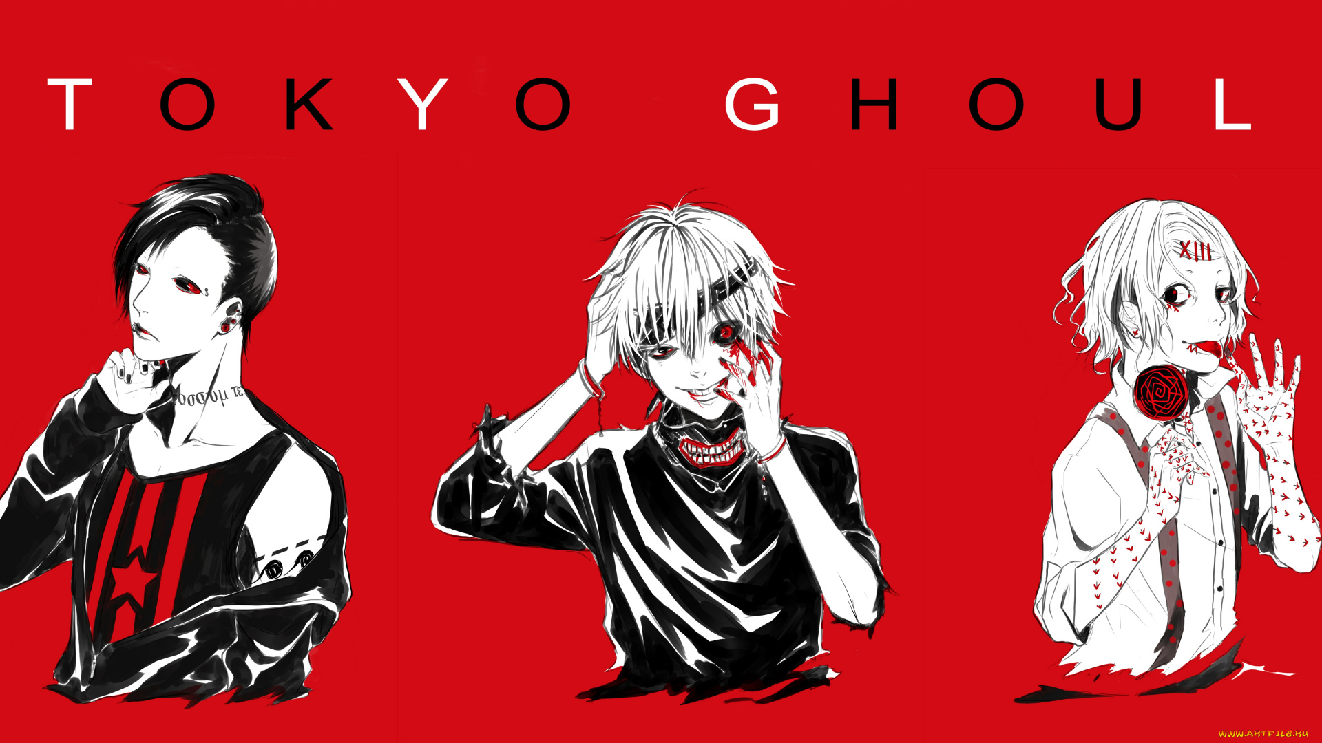 разное, арты, красный, фон, ута, kaneki, ken, токийский, гуль