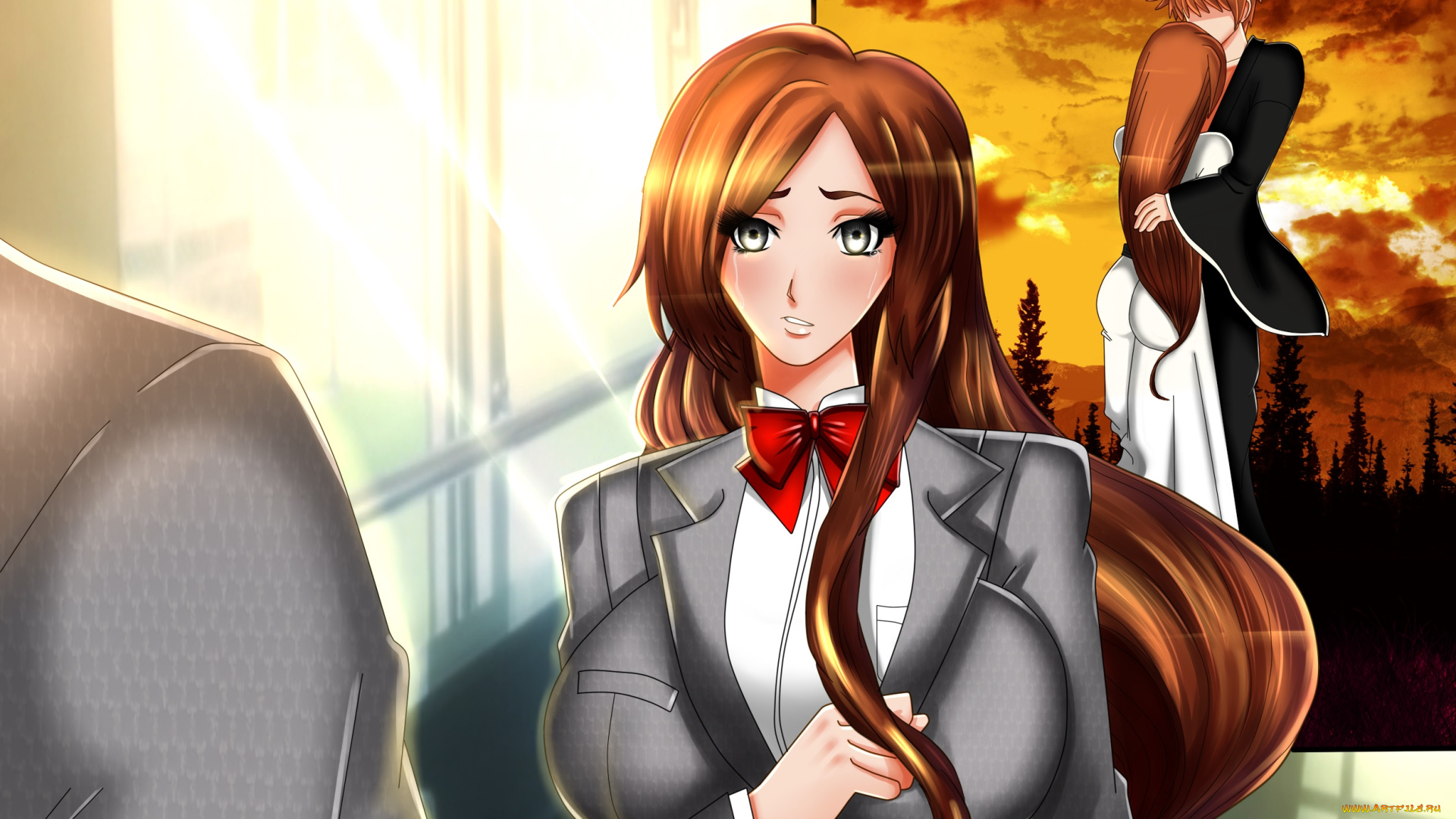 разное, арты, взгляд, фон, рыжая, девушка