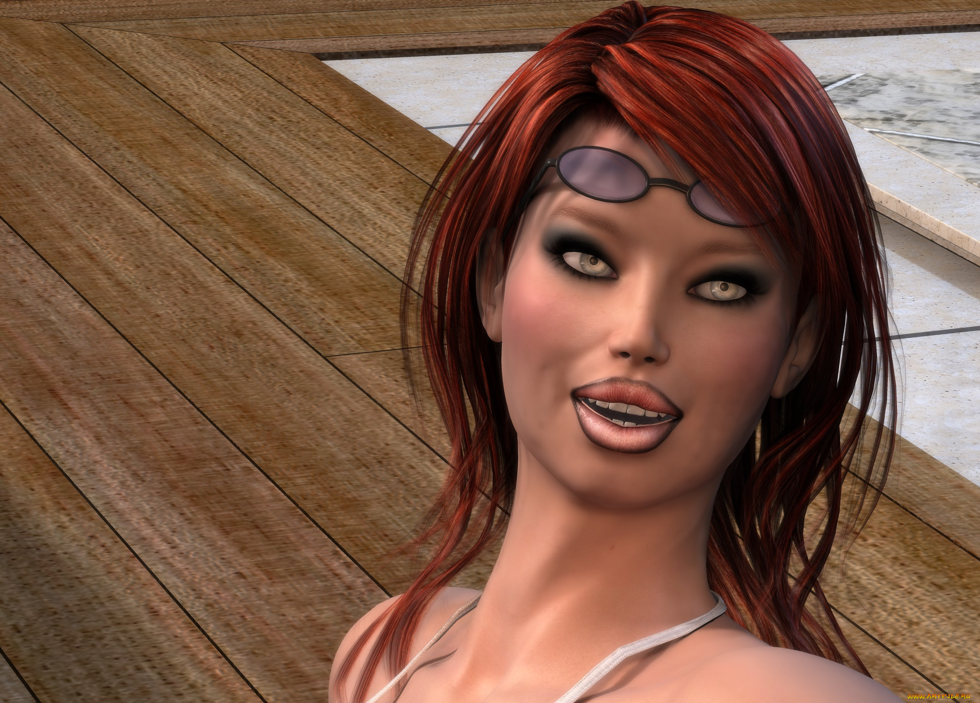 3д, графика, портрет, , portraits, взгляд, девушка, рыжая, фон