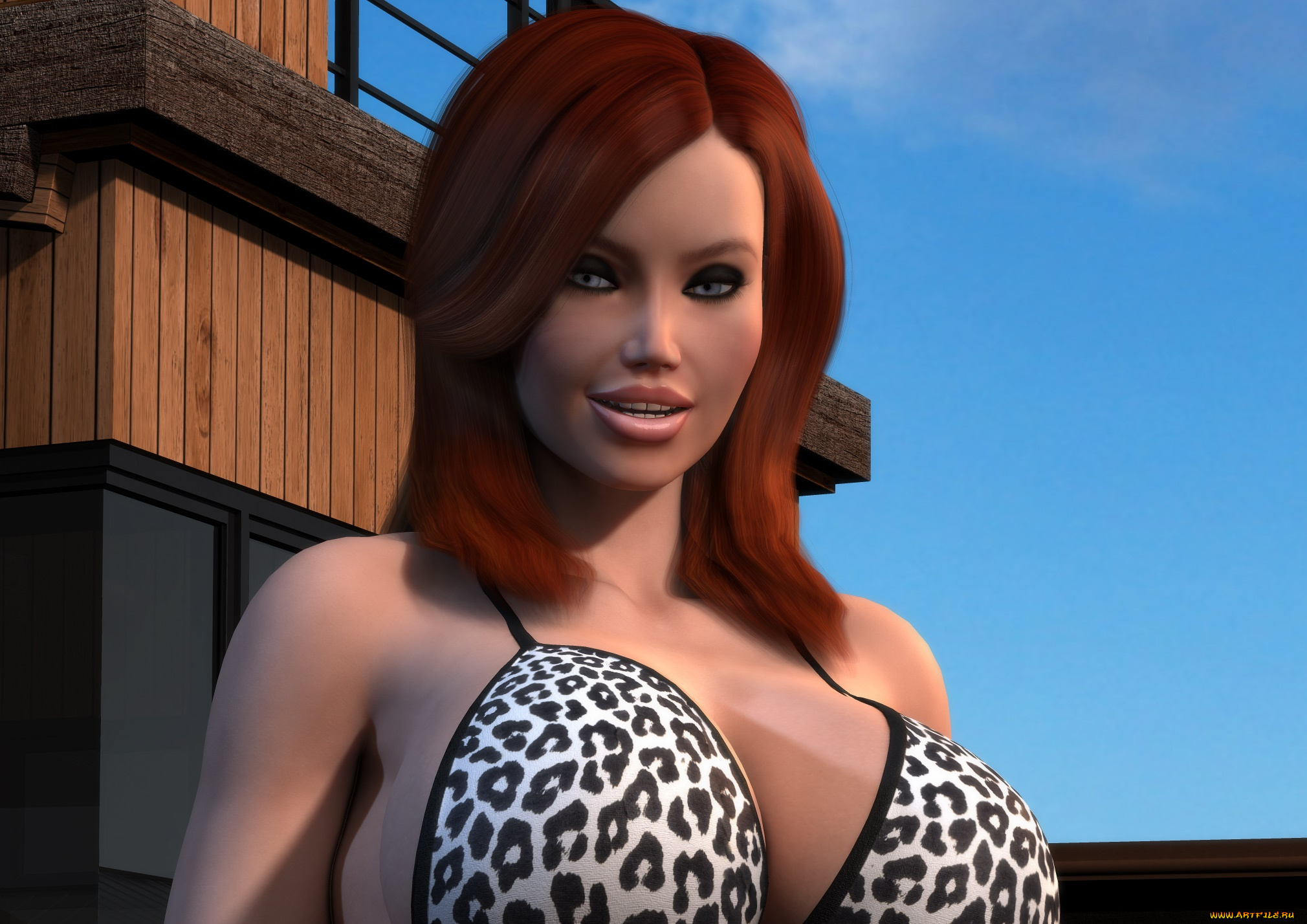 3д, графика, люди, , people, девушка, рыжая, фон, взгляд