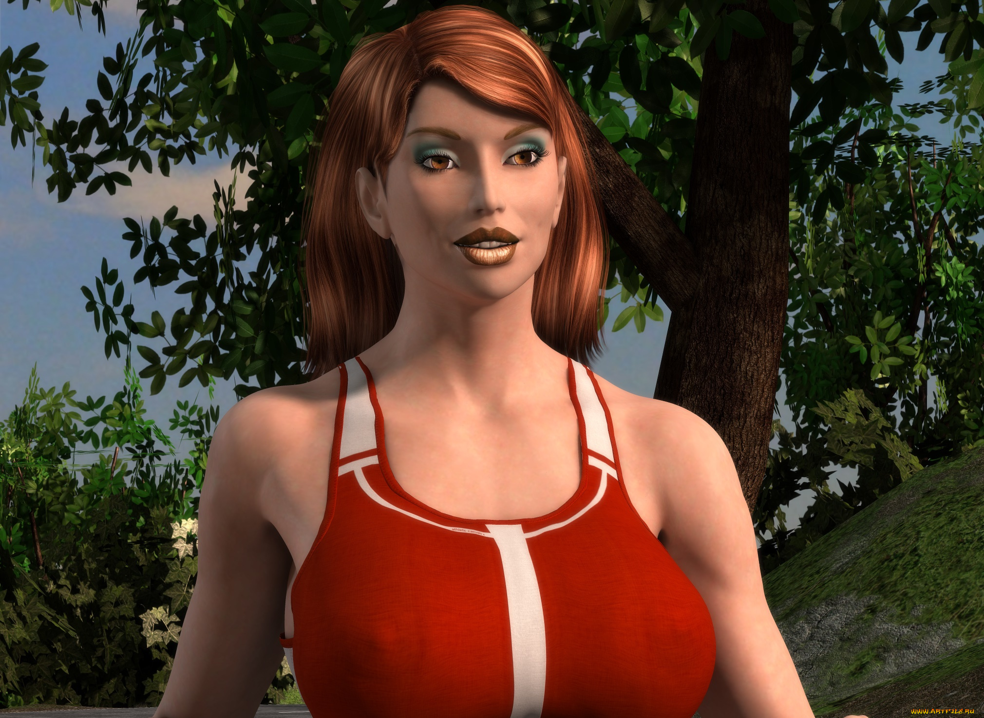 3д, графика, люди, , people, рыжая, фон, взгляд, девушка