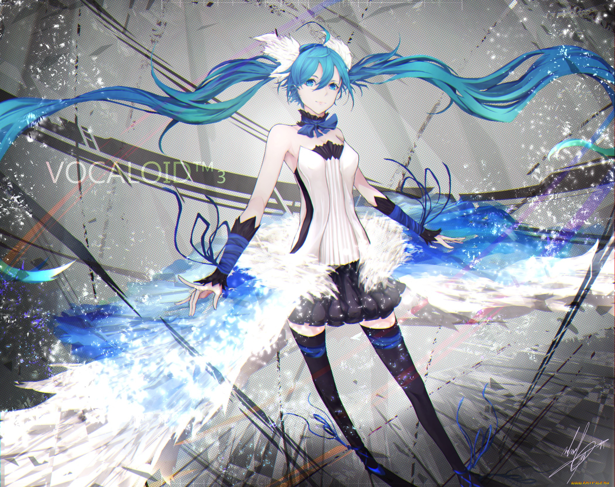 аниме, vocaloid, hatsune, miku, marumoru, арт, девушка, волосы
