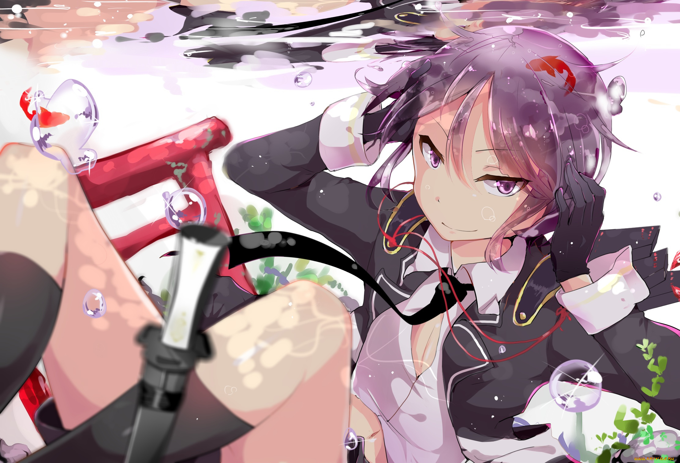 аниме, unknown, , другое, взгляд, девушка, арт, пузырьки