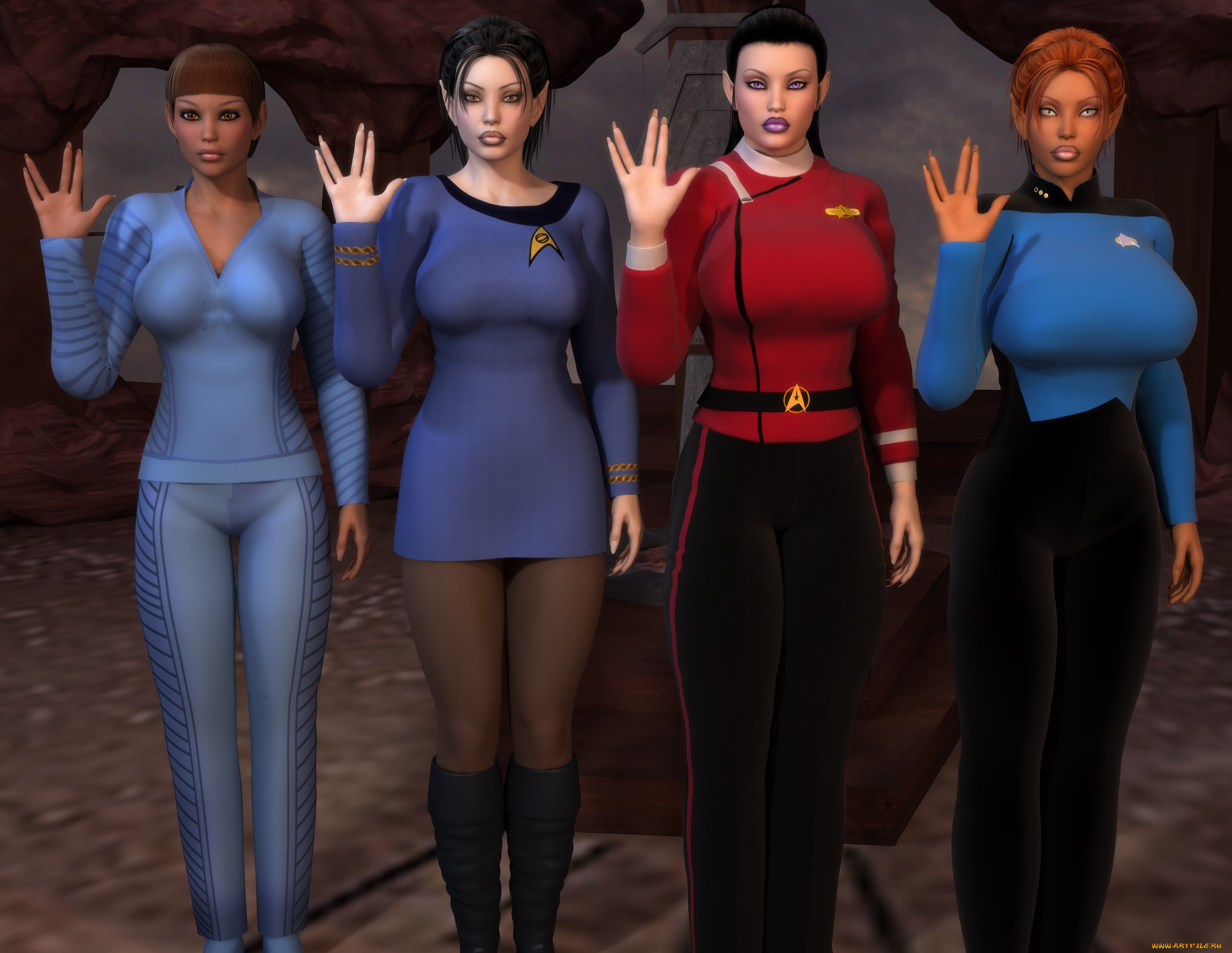 3д, графика, эльфы, , elves, эльфийки, взгляд, фон, жест