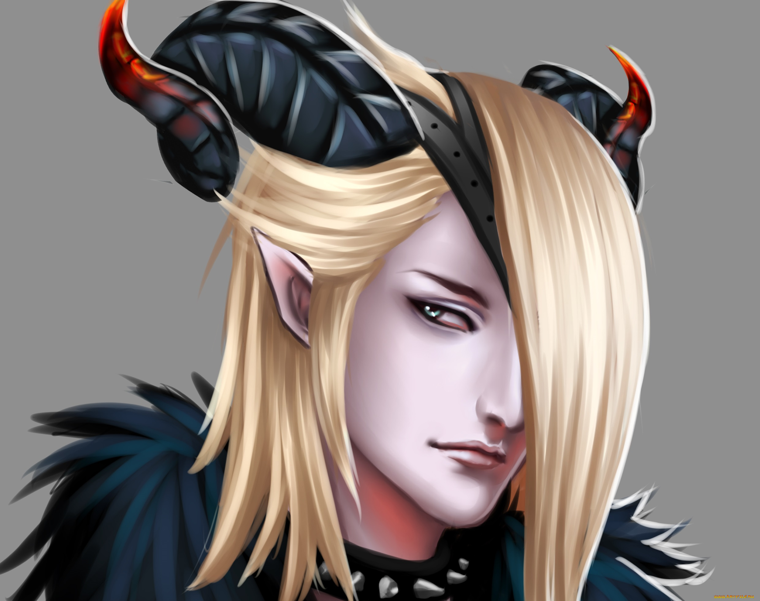 разное, арты, арт, парень, блондин, демон, рога, белый, фон